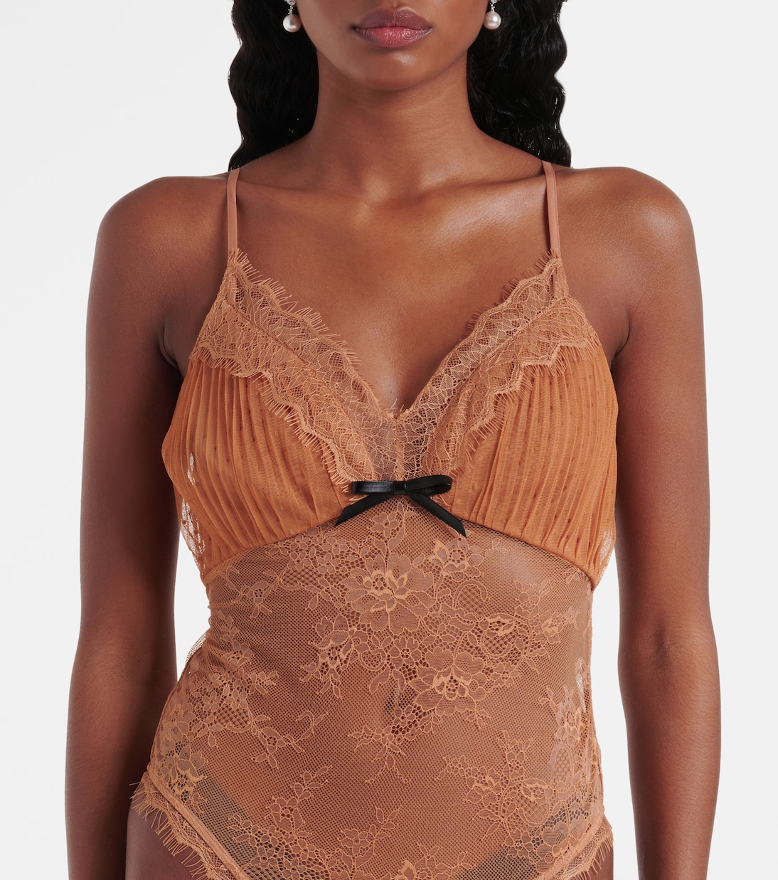 Embroidered lace-trimmed mesh bodysuit | Self-Portrait