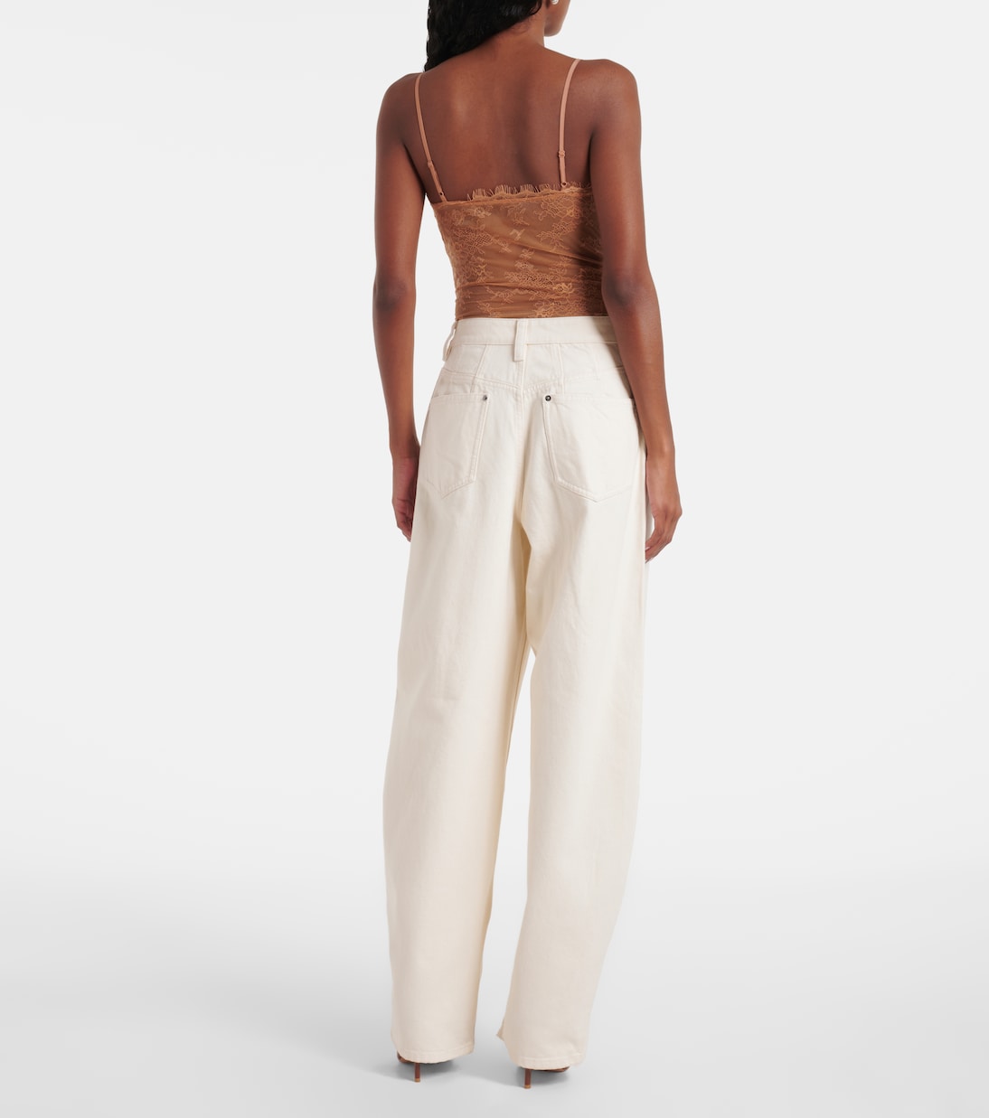 Embroidered lace-trimmed mesh bodysuit | Self-Portrait