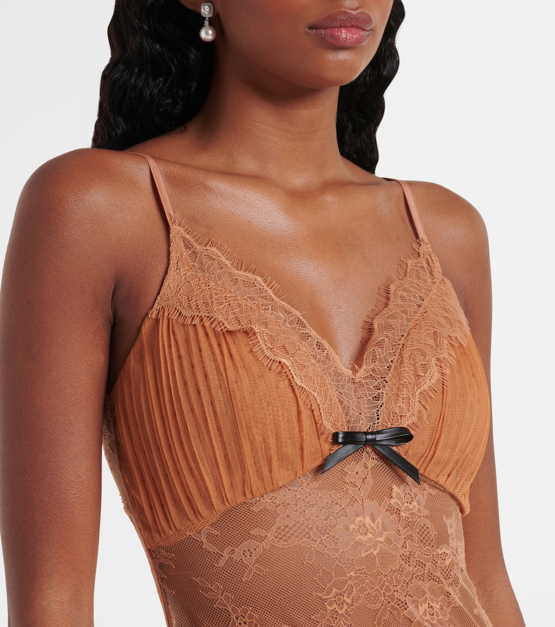 Embroidered lace-trimmed mesh bodysuit | Self-Portrait
