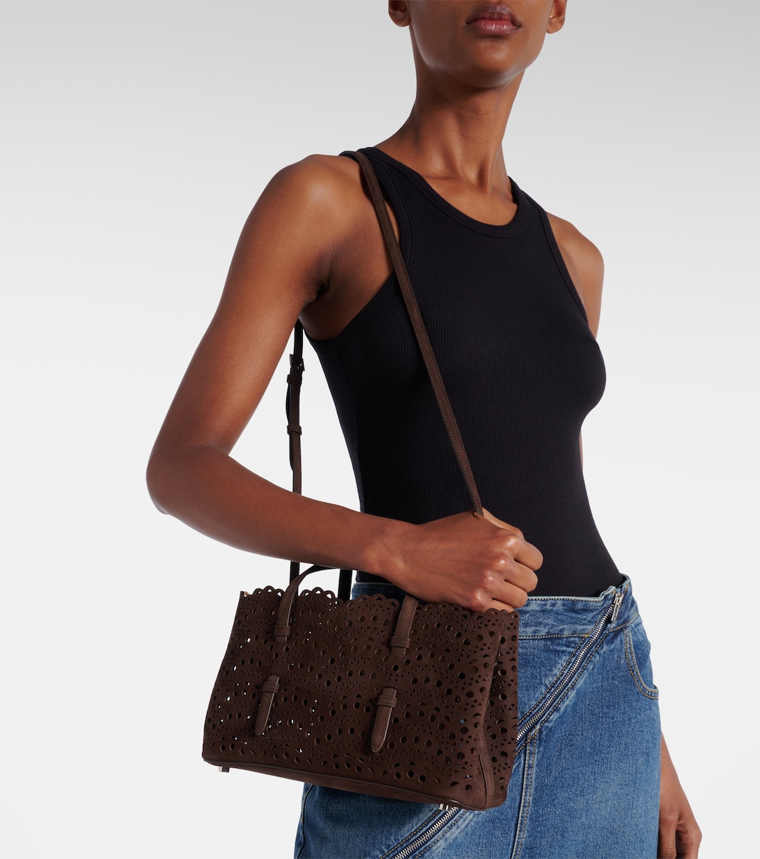 Mina 25 Vienne Wave Small suede tote bag | Alaïa