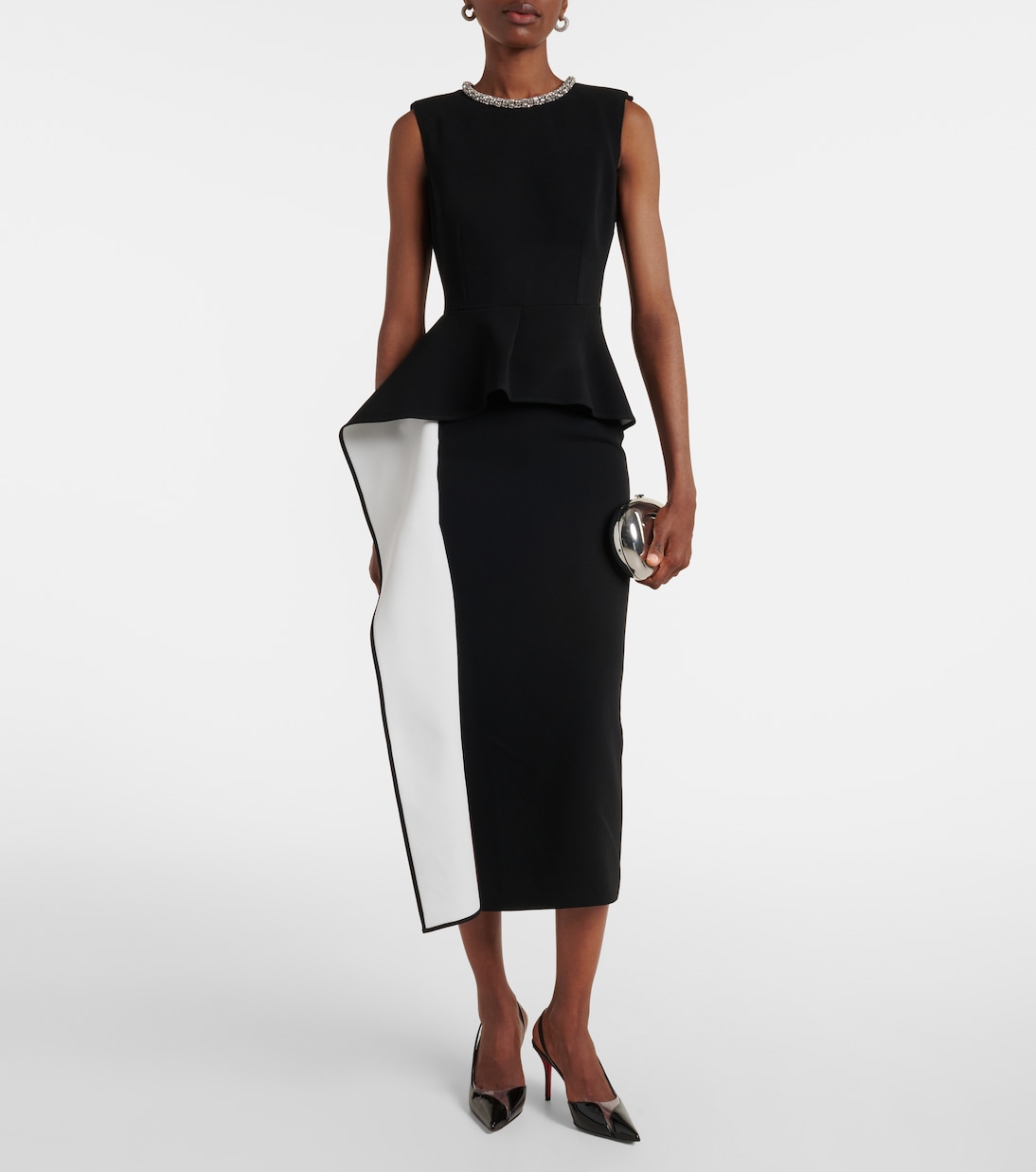 Embellished peplum satin crêpe midi dress | Roland Mouret