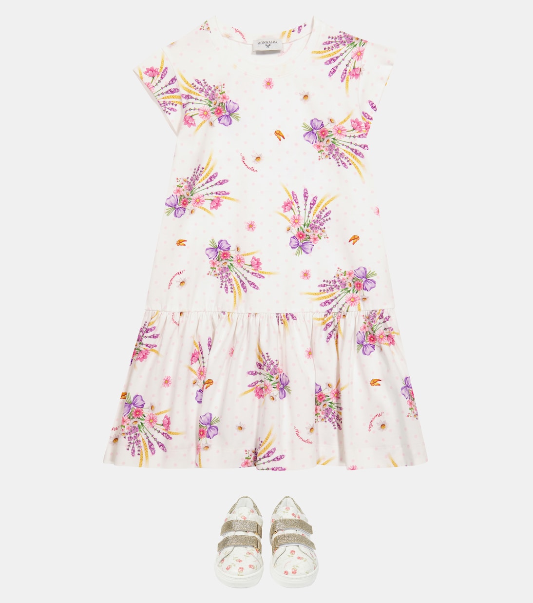 Floral stretch-cotton jersey dress | Monnalisa