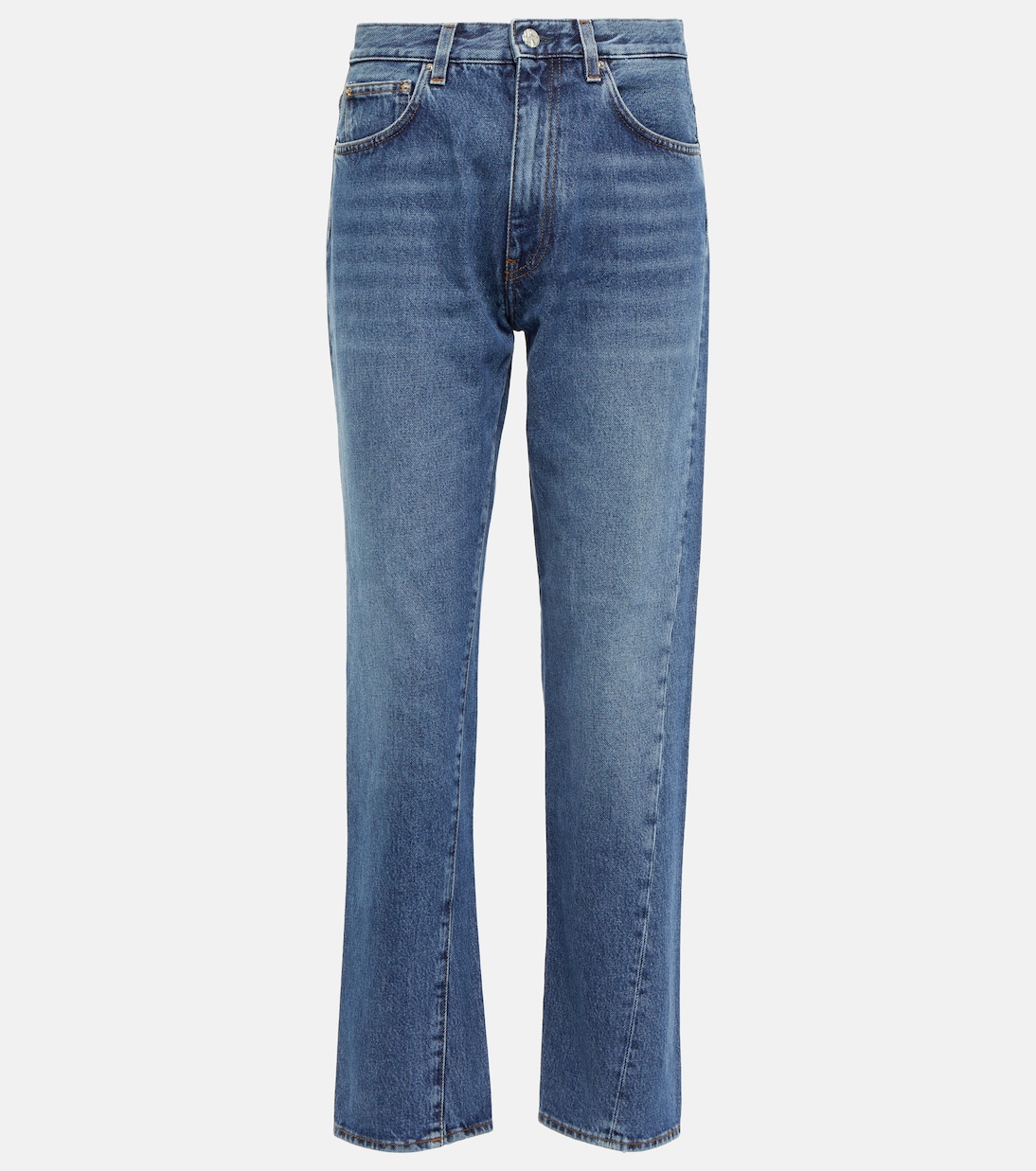Jeans Dritti con Cuciture a Spirale a Vita Media per Giovani Stile Moderno