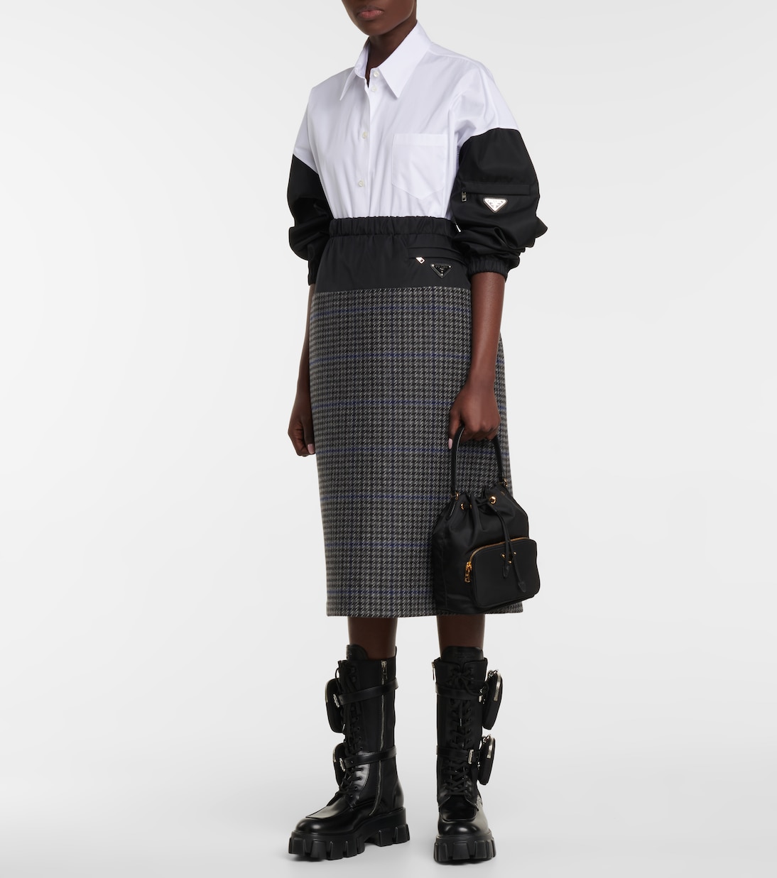Gonna midi in lana vergine e nylon | Prada