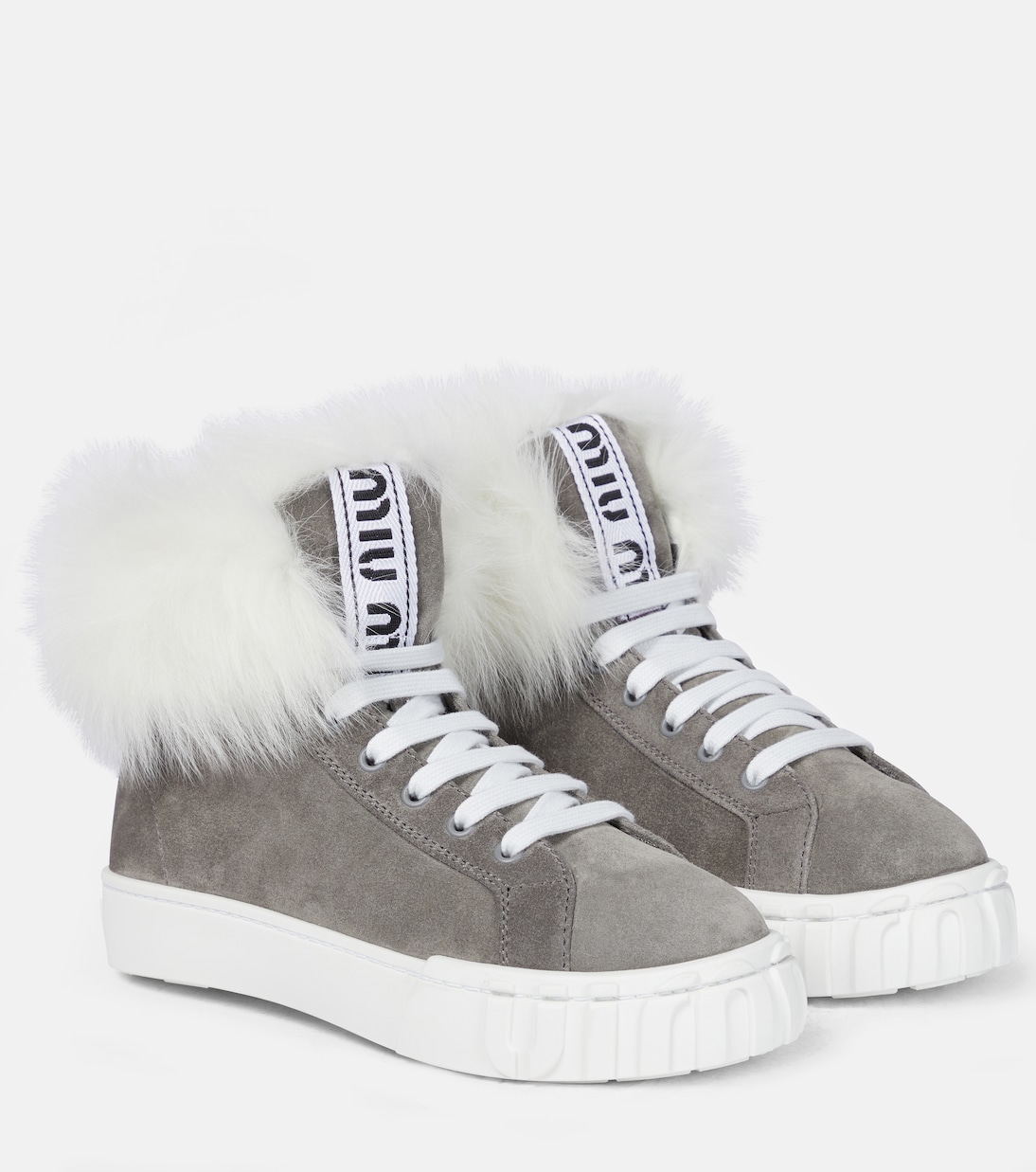Shearling lined suede sneakers in grey Miu Miu Mytheresa