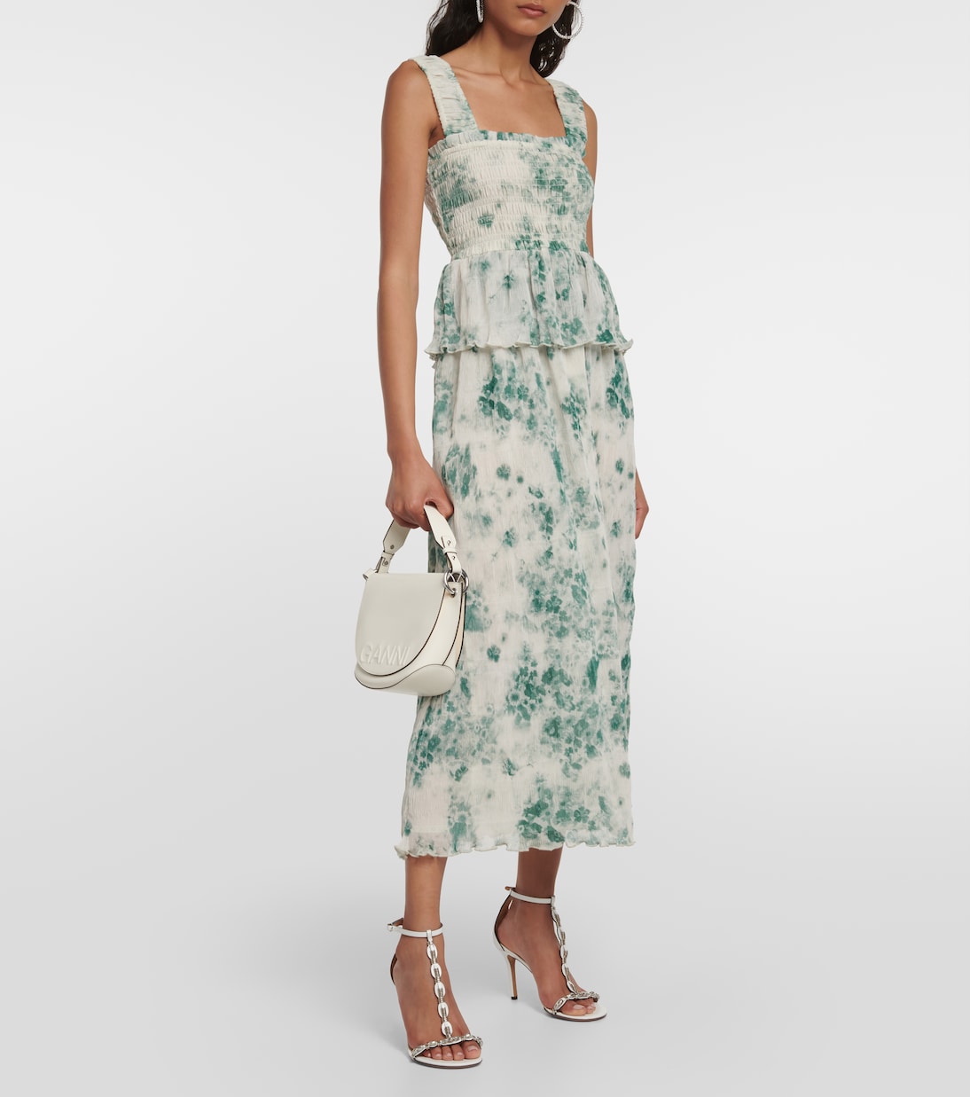 Floral pleated georgette midi dress | Ganni