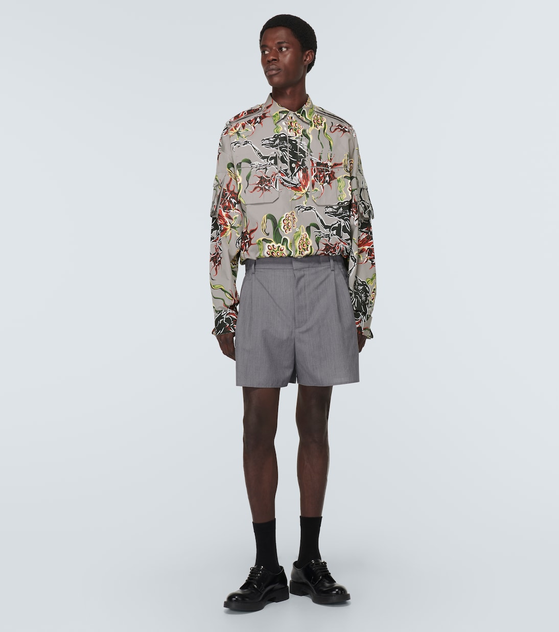 Camicia in popeline di cotone con stampa | Prada