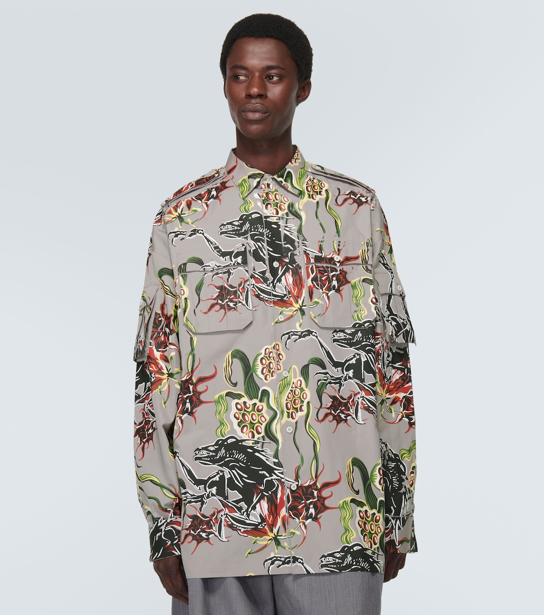 Camicia in popeline di cotone con stampa | Prada