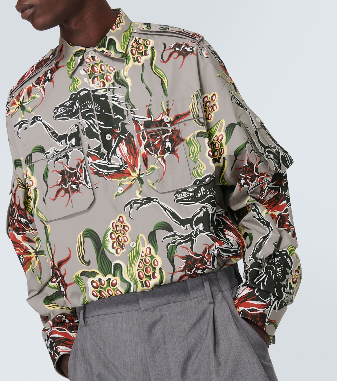 Camicia in popeline di cotone con stampa | Prada