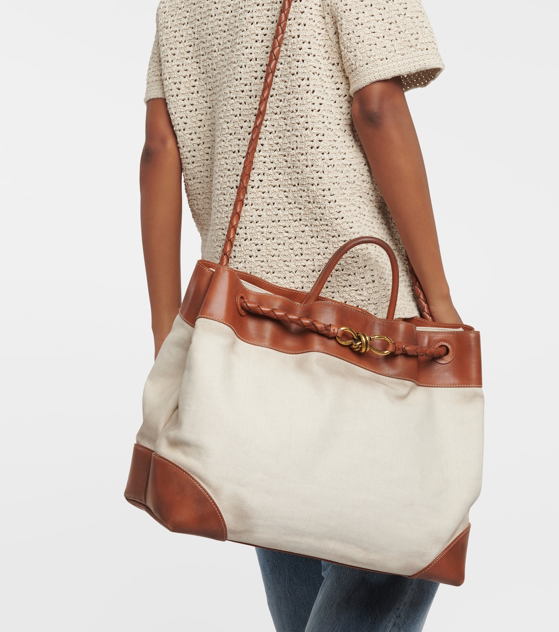 Borsa Andiamo Large in canvas con pelle | Bottega Veneta