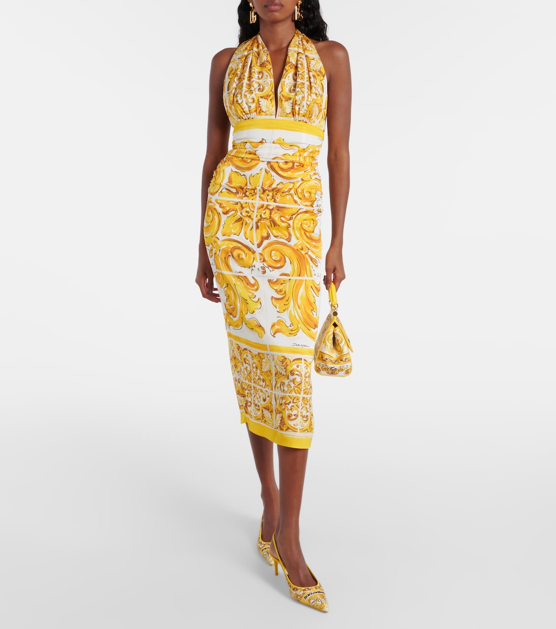 Abito midi Majolica in misto seta | Dolce&Gabbana