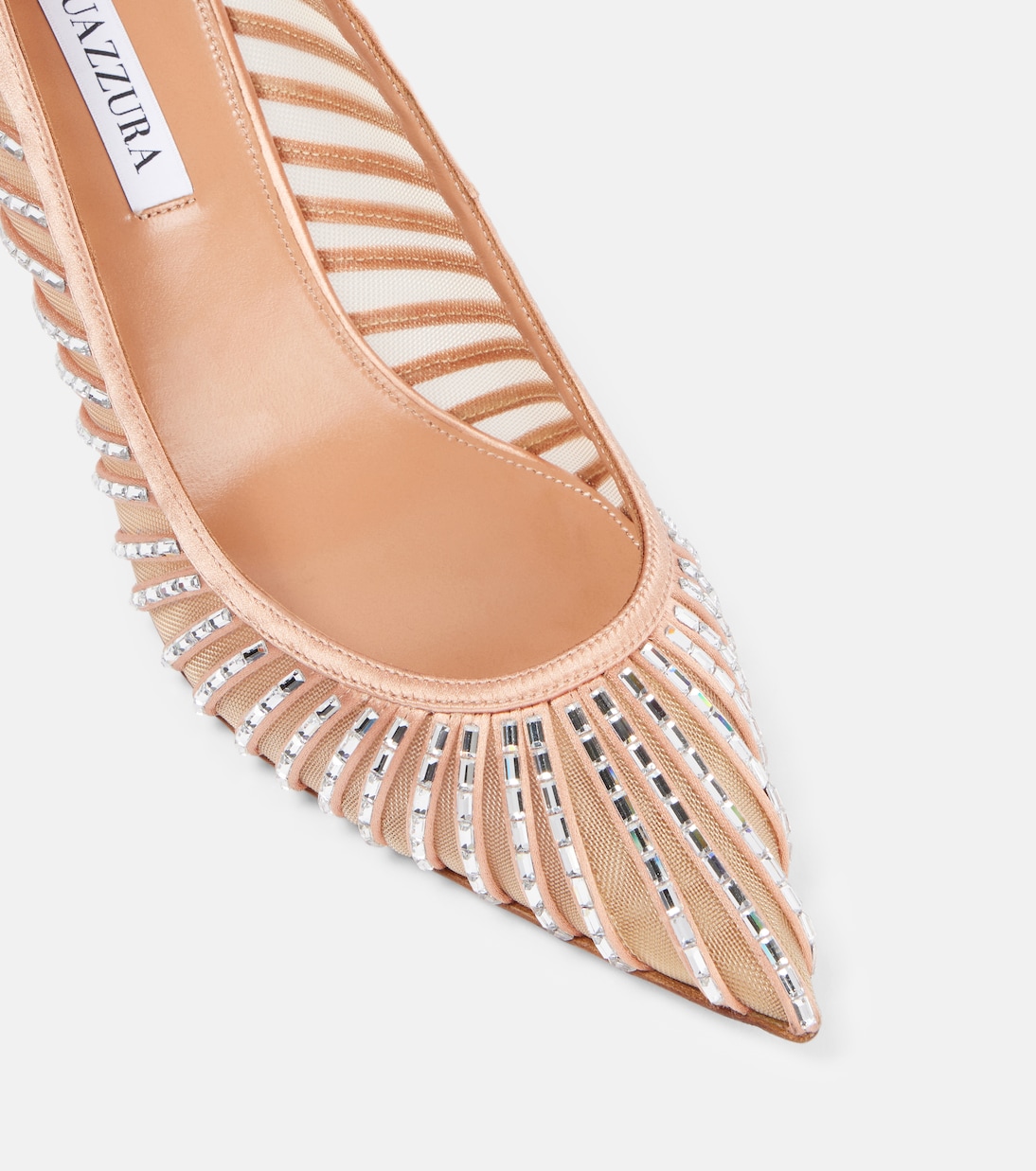 Stivaletti in raso con cristalli Passions di AQUAZZURA, tacco 6.5 cm, stile giovane e glamour