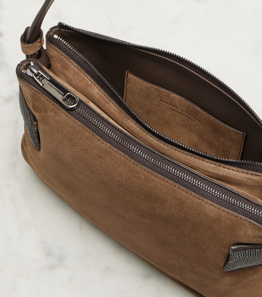 Essence Monili Small suede shoulder bag | Brunello Cucinelli