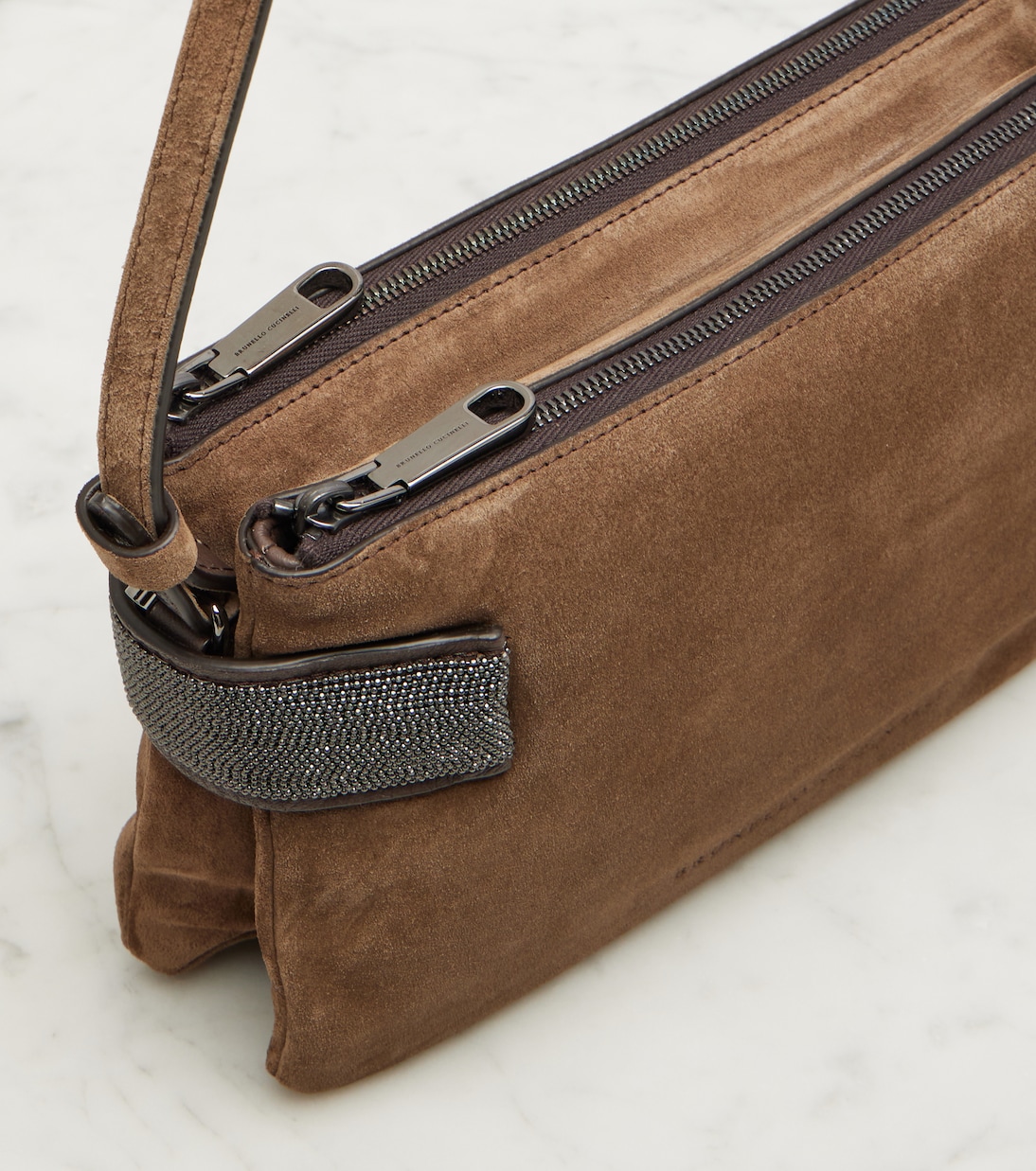 Essence Monili Small suede shoulder bag | Brunello Cucinelli