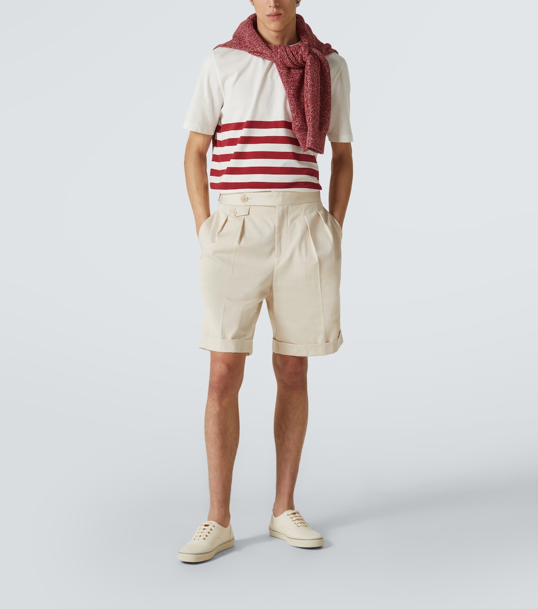T-shirt in jersey di cotone a righe | Brunello Cucinelli