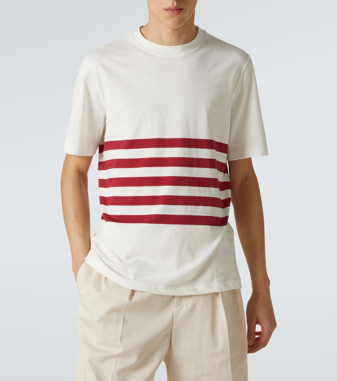 T-shirt in jersey di cotone a righe | Brunello Cucinelli