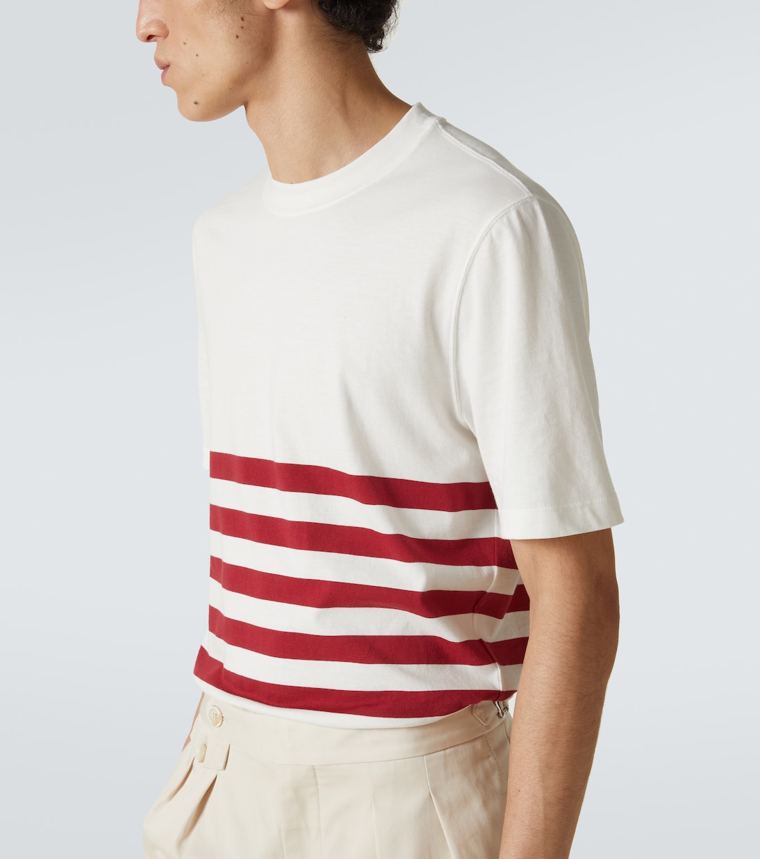 T-shirt in jersey di cotone a righe | Brunello Cucinelli