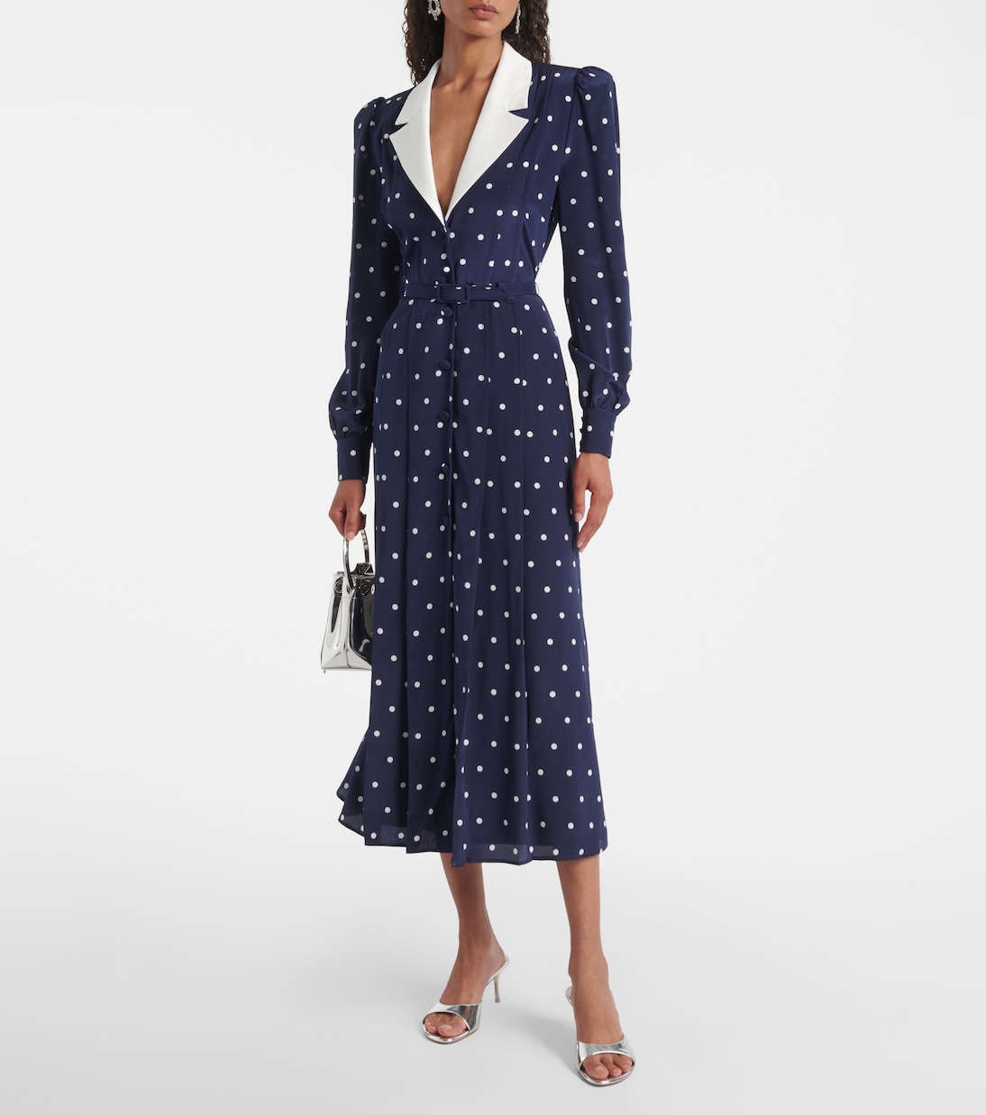 Robe chemise en satin de soie à pois | Alessandra Rich