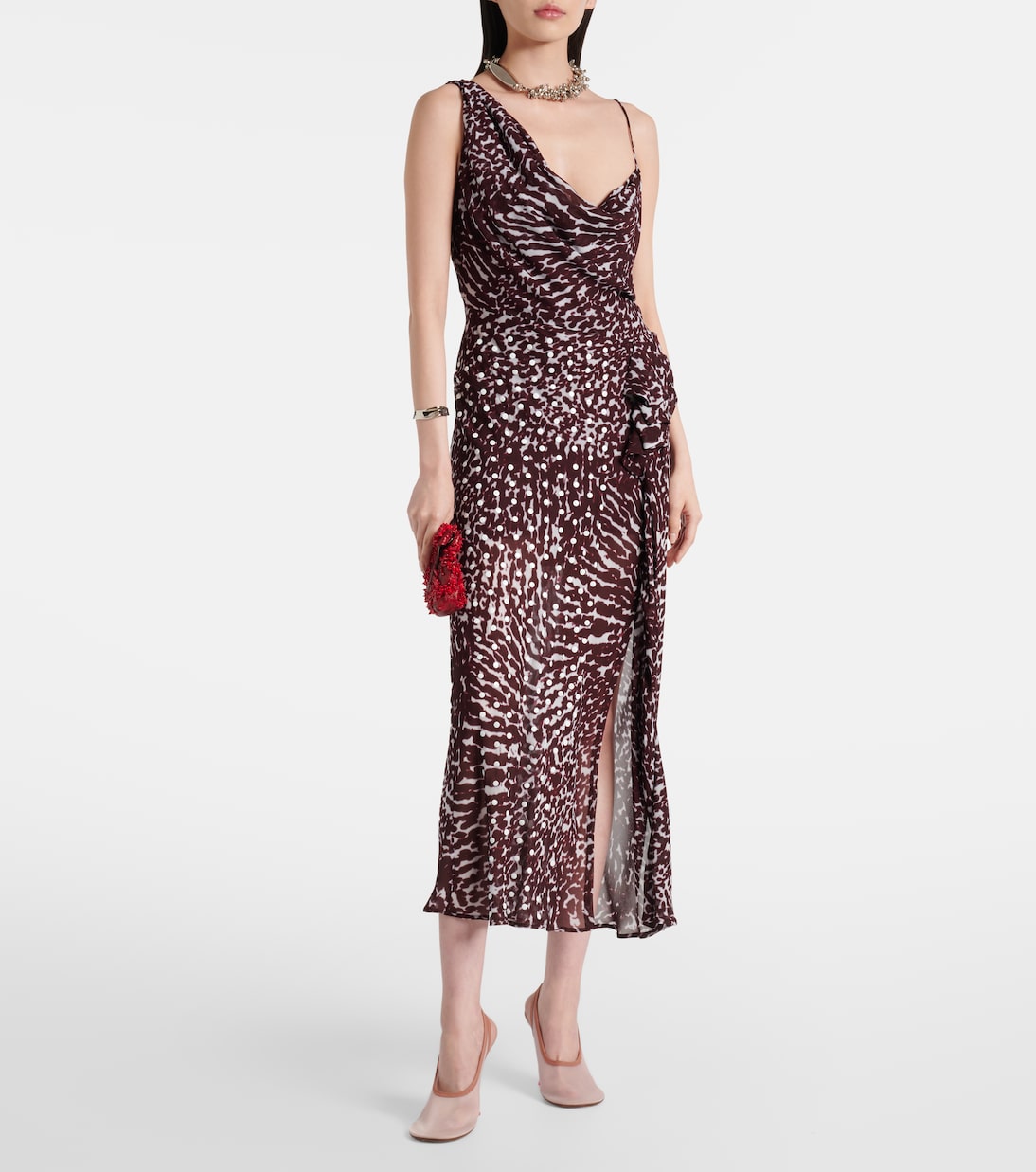 Abito midi monospalla drappeggiato con stampa | Dries Van Noten