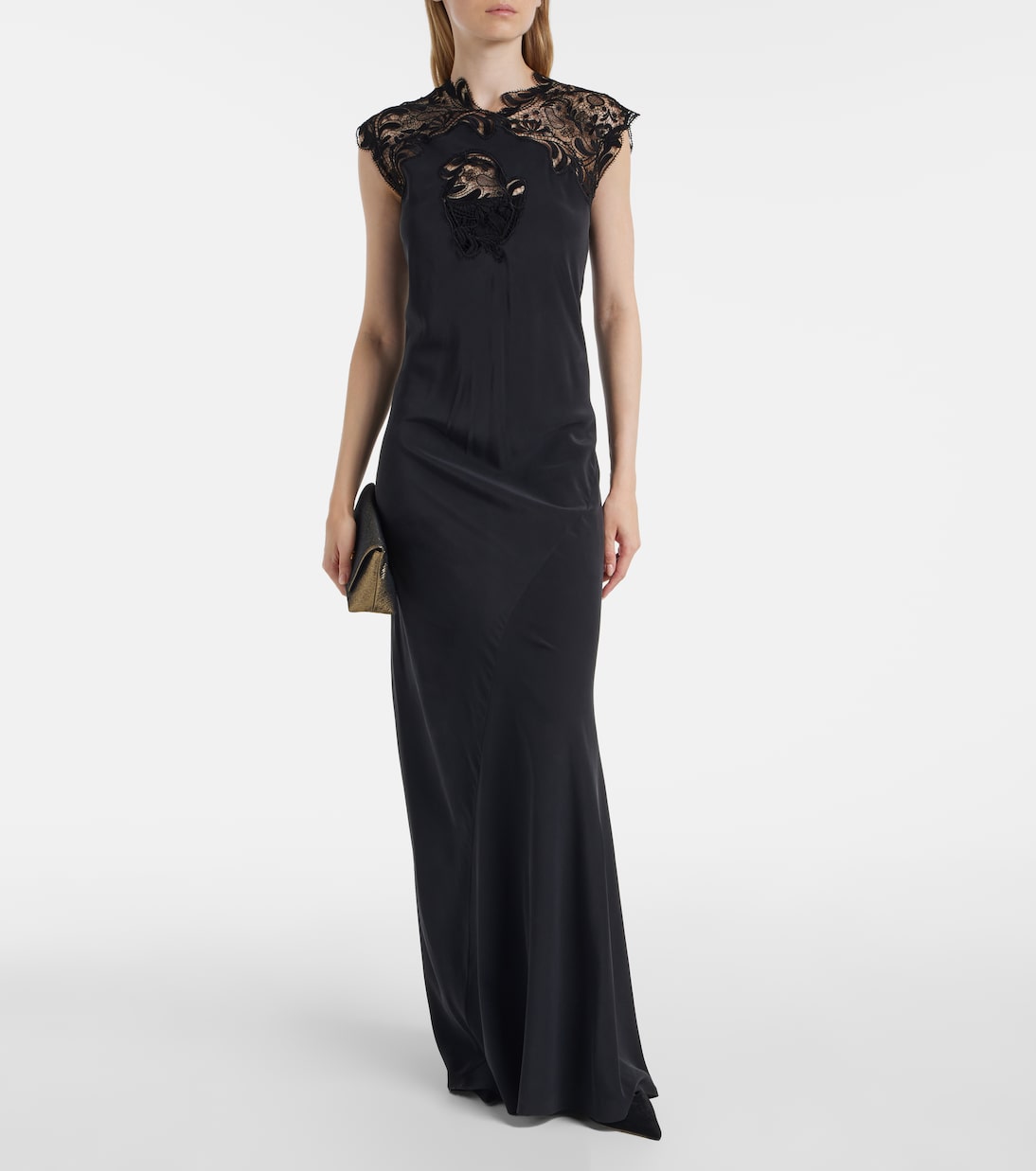 Robe longue en soie et dentelle | Ferragamo