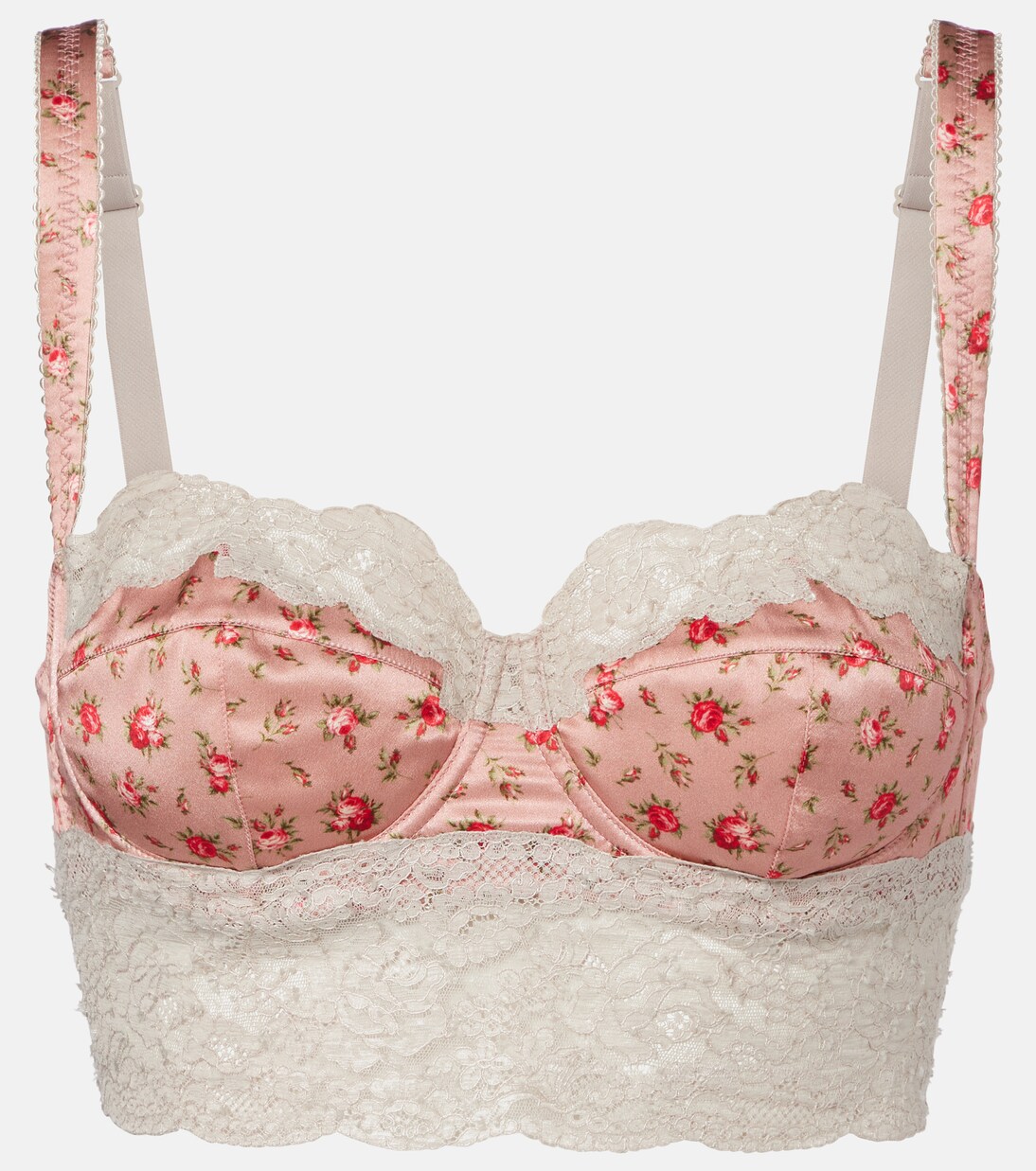 Floral lace-trimmed silk and cotton bra | Dolce&Gabbana