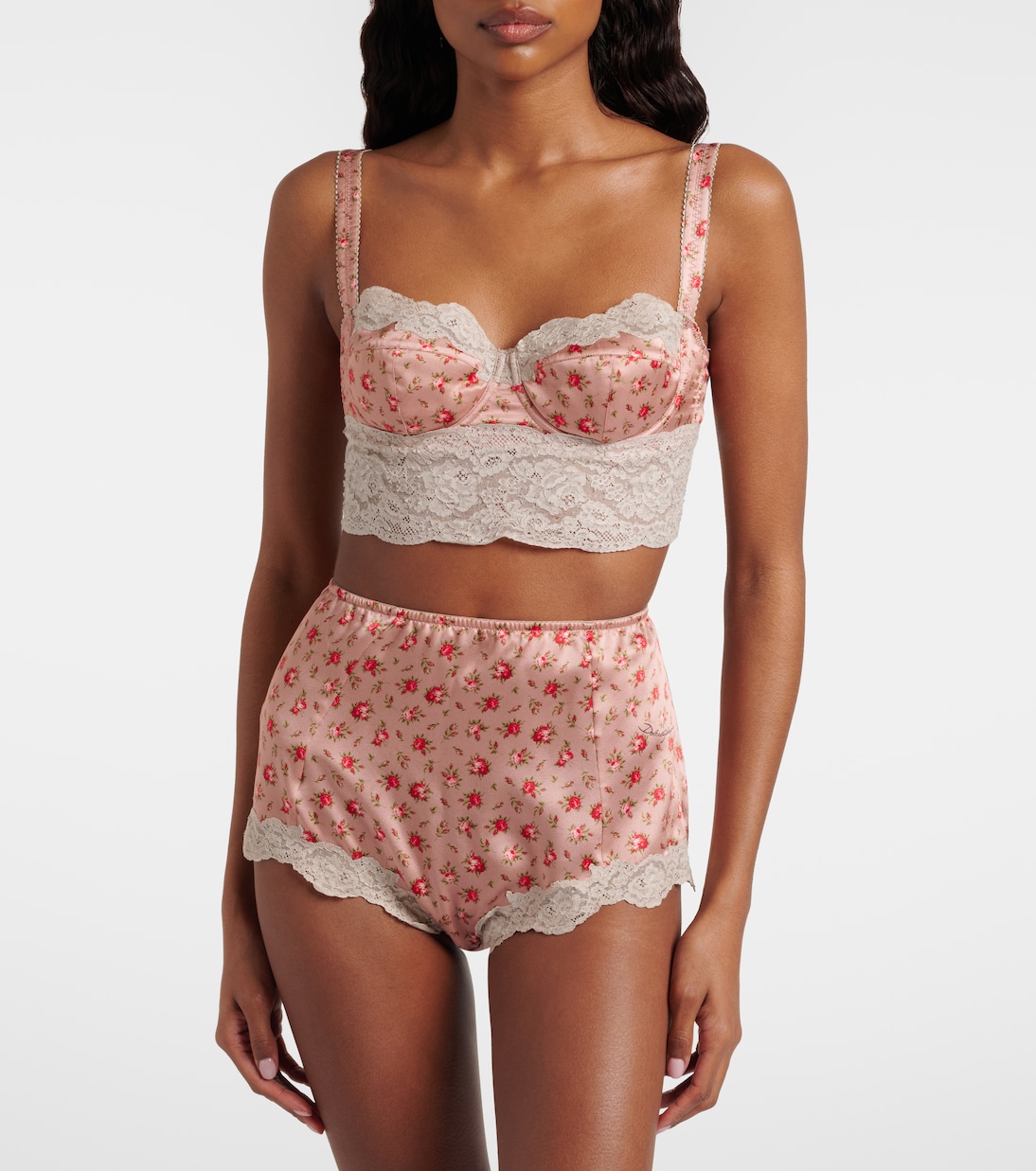 Floral lace-trimmed silk and cotton bra | Dolce&Gabbana