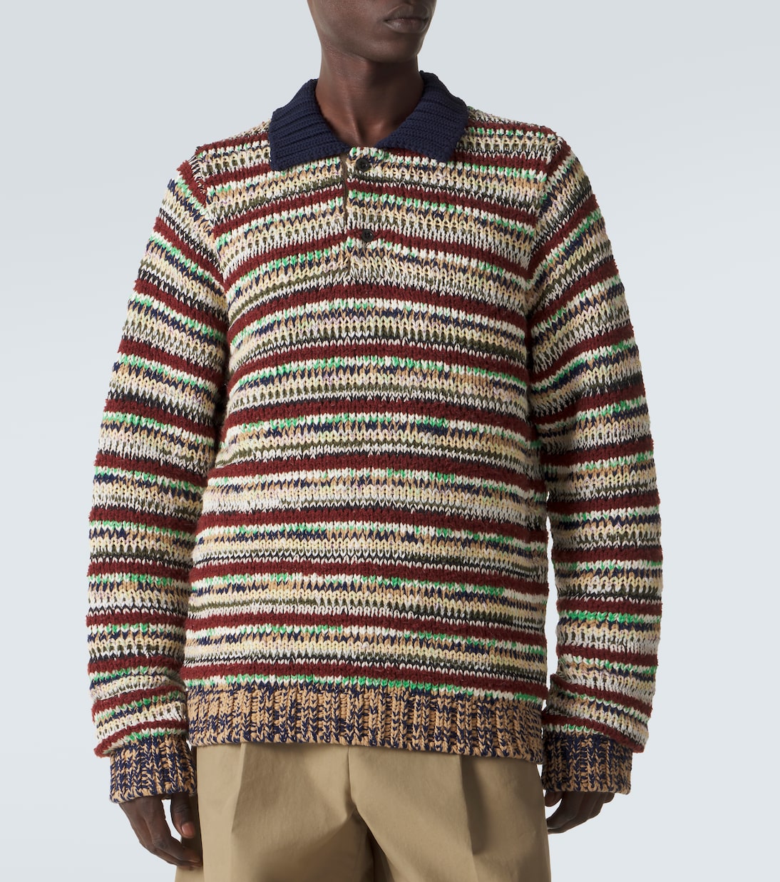 Striped cotton-blend polo sweater | Sacai