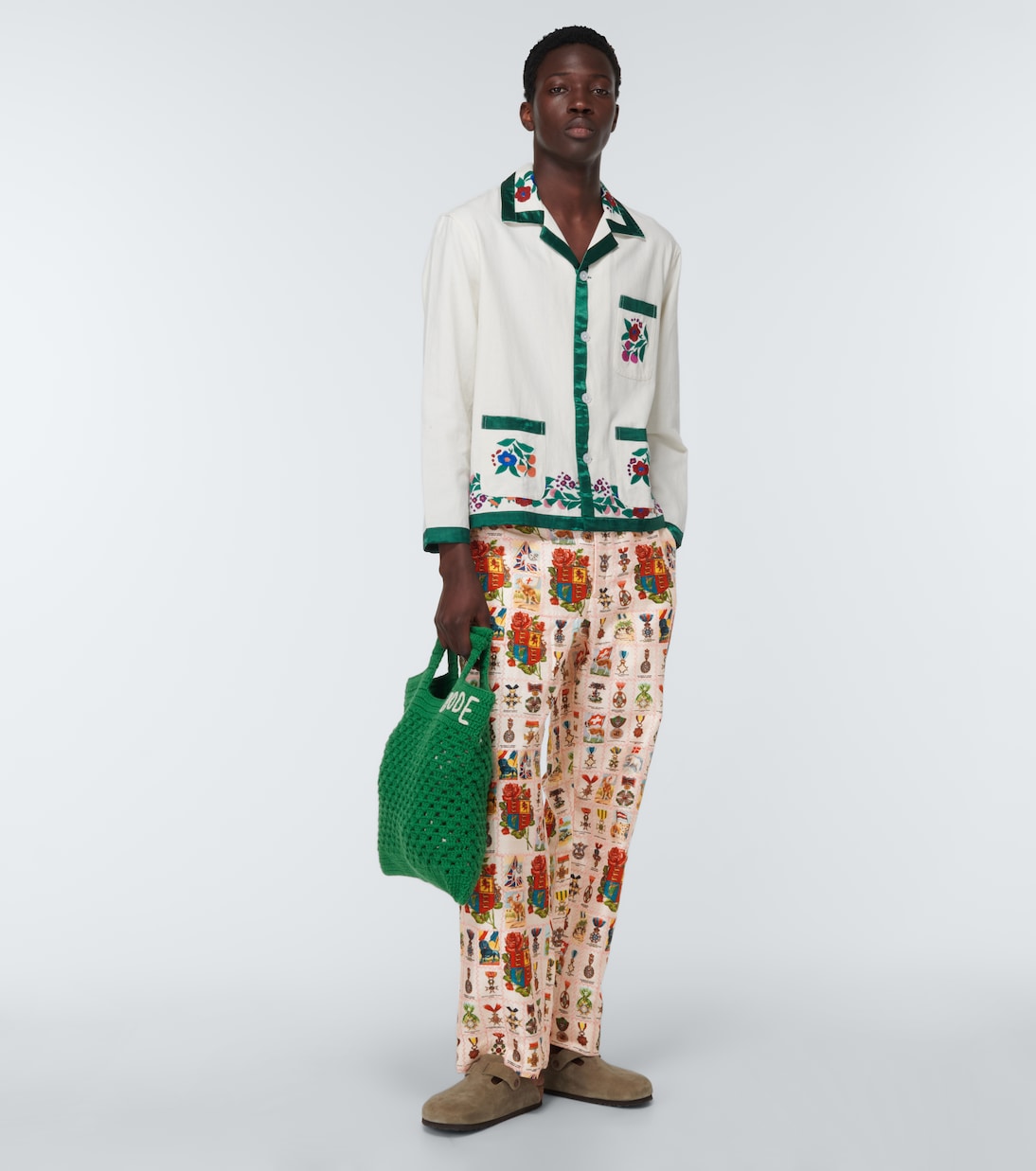 Tobacco Signet printed silk pants | Bode