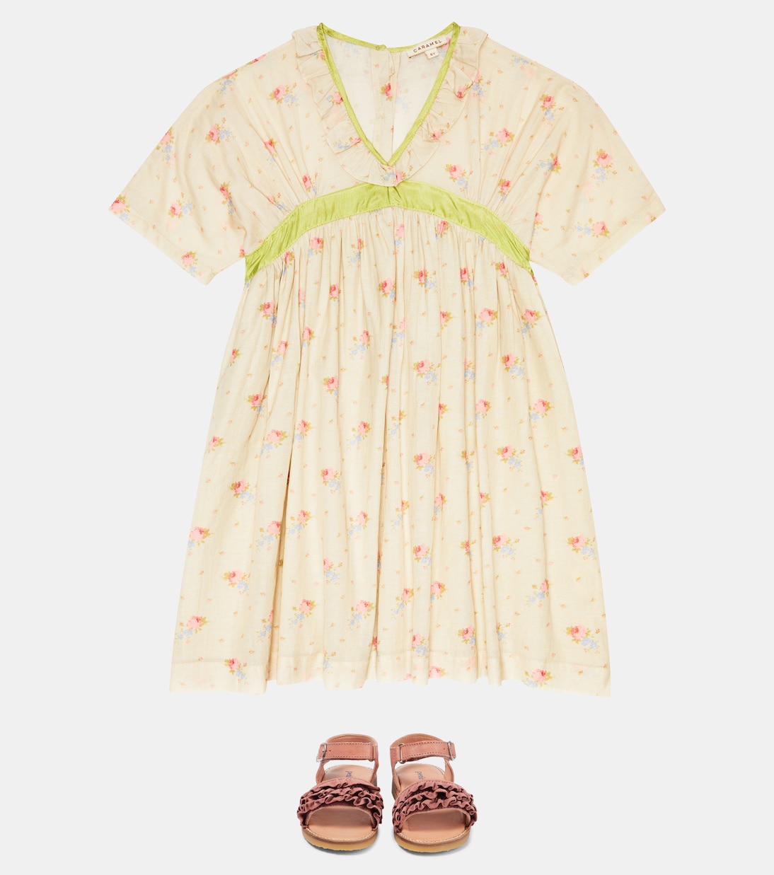 Asparagus floral cotton voile dress | Caramel