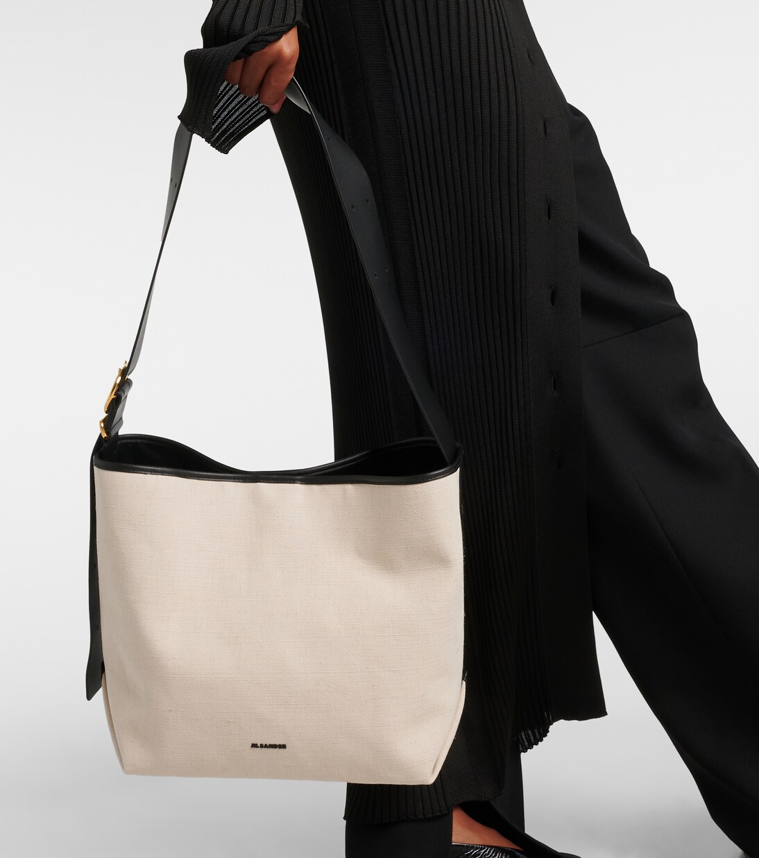 Folded Medium leather-trimmed tote bag | Jil Sander