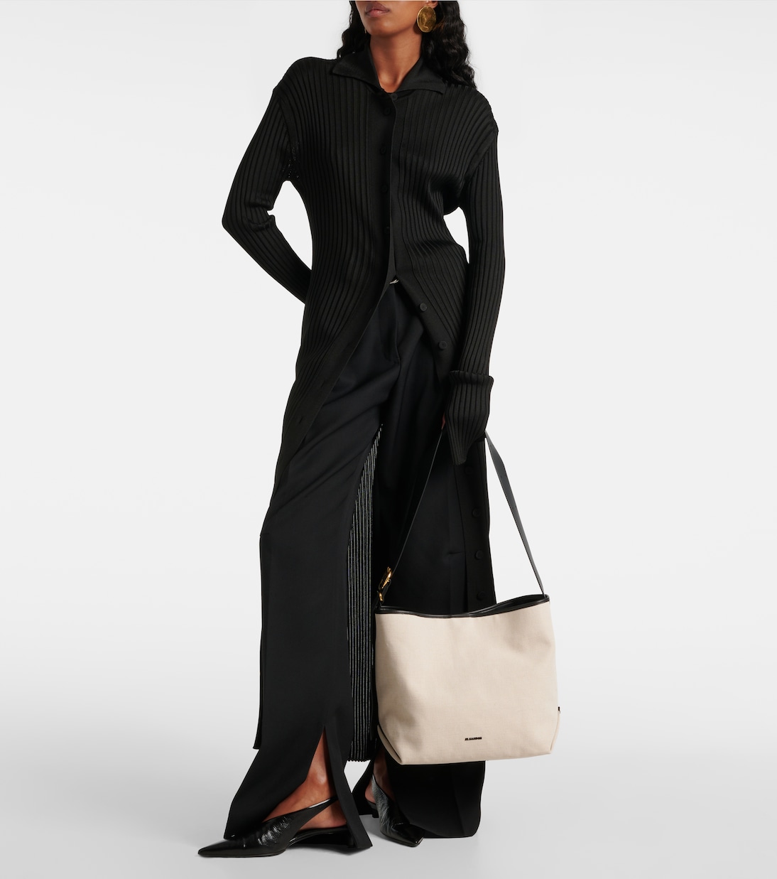Folded Medium leather-trimmed tote bag | Jil Sander