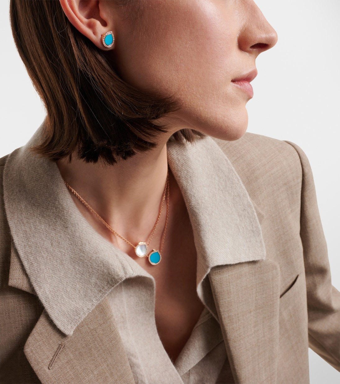 Boucle d'oreille unique Antifer en or rose 18 ct, turquoises et diamants | Repossi