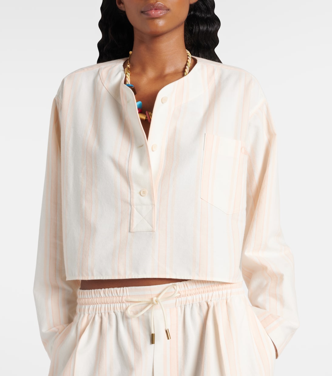 Top raccourci rayé en coton | Chloé
