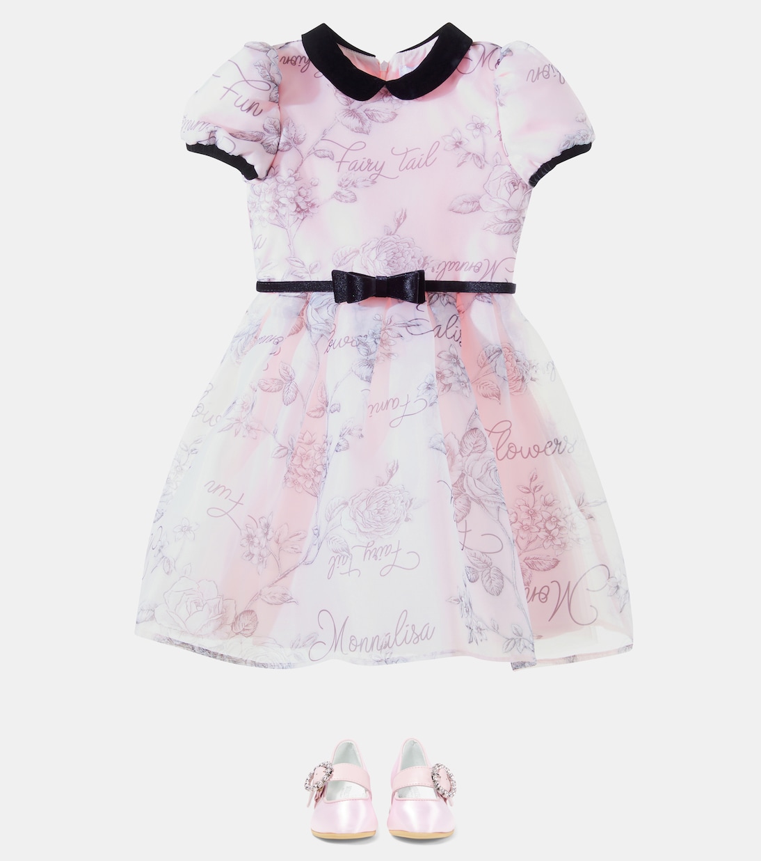 Bow-detail floral tulle dress | Monnalisa