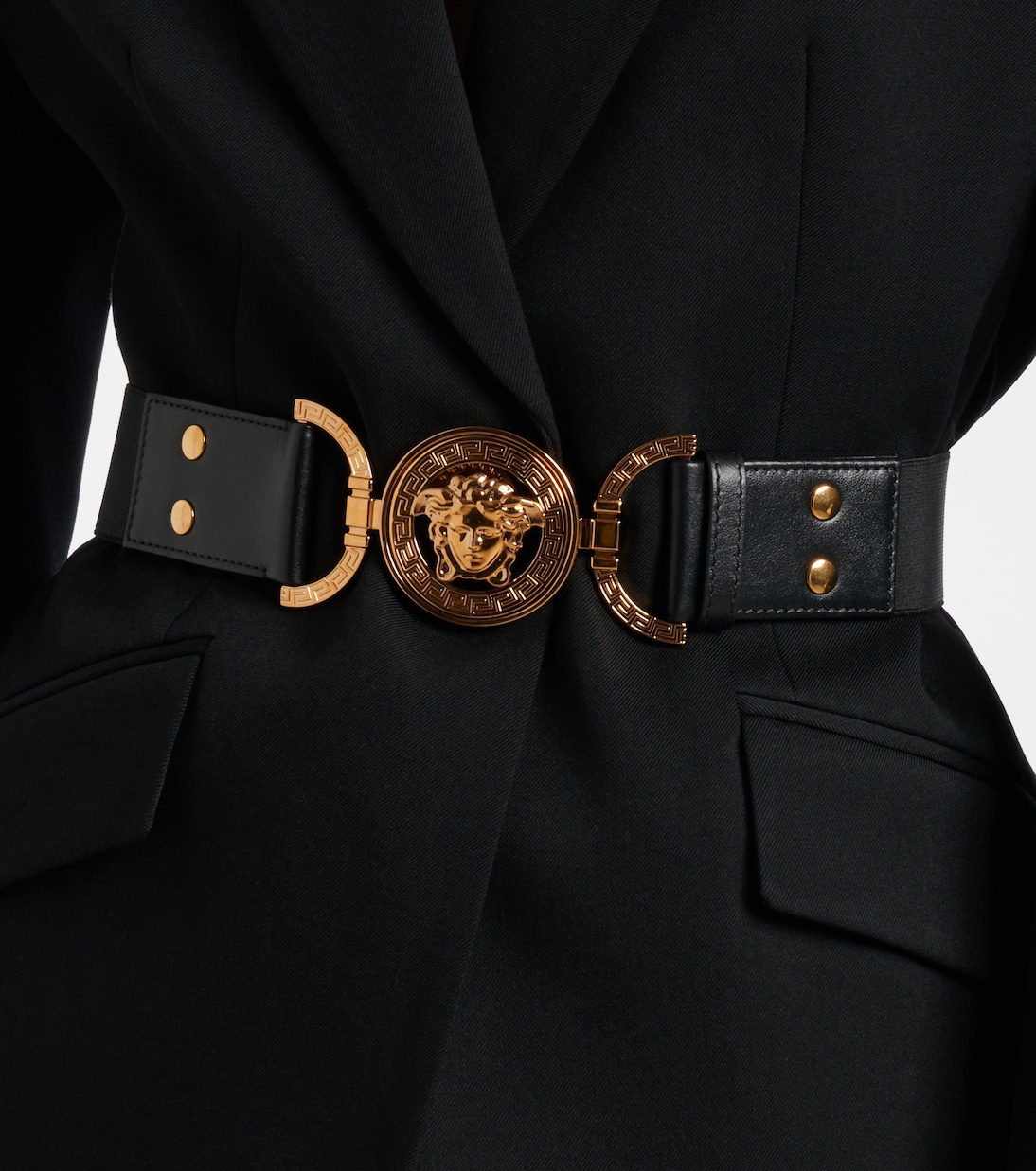 Medusa '95 leather-trimmed belt | Versace