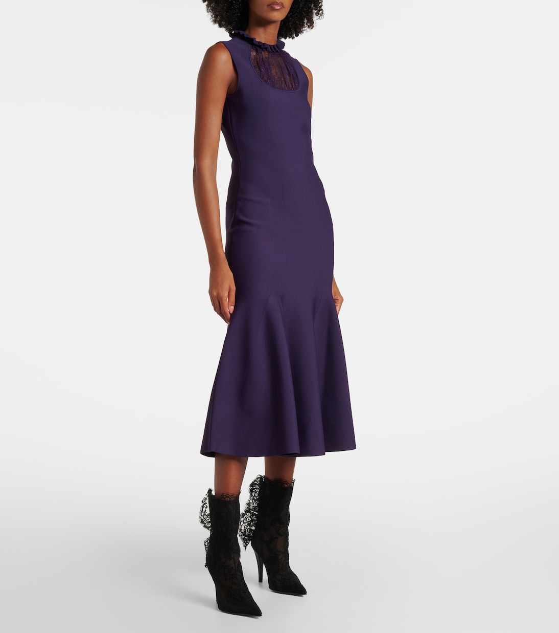 Lace-trimmed ruffled midi dress | McQueen
