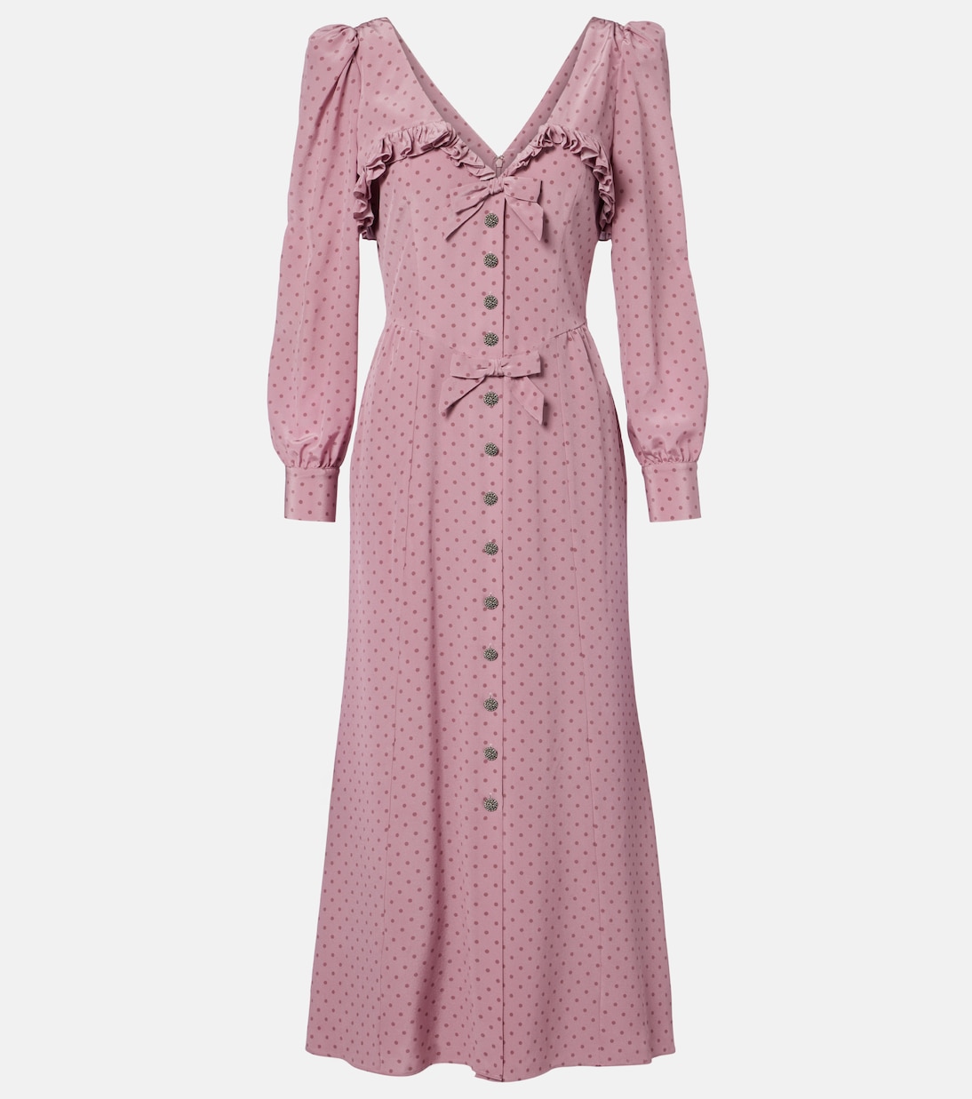 Polka-dot ruffled silk midi dress | Alessandra Rich