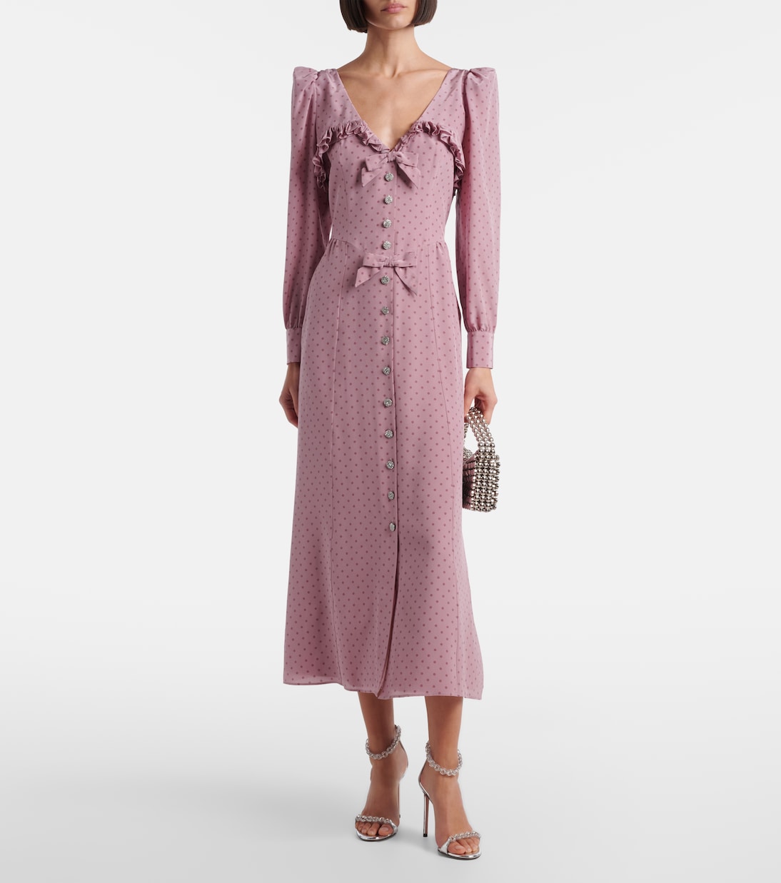 Polka-dot ruffled silk midi dress | Alessandra Rich