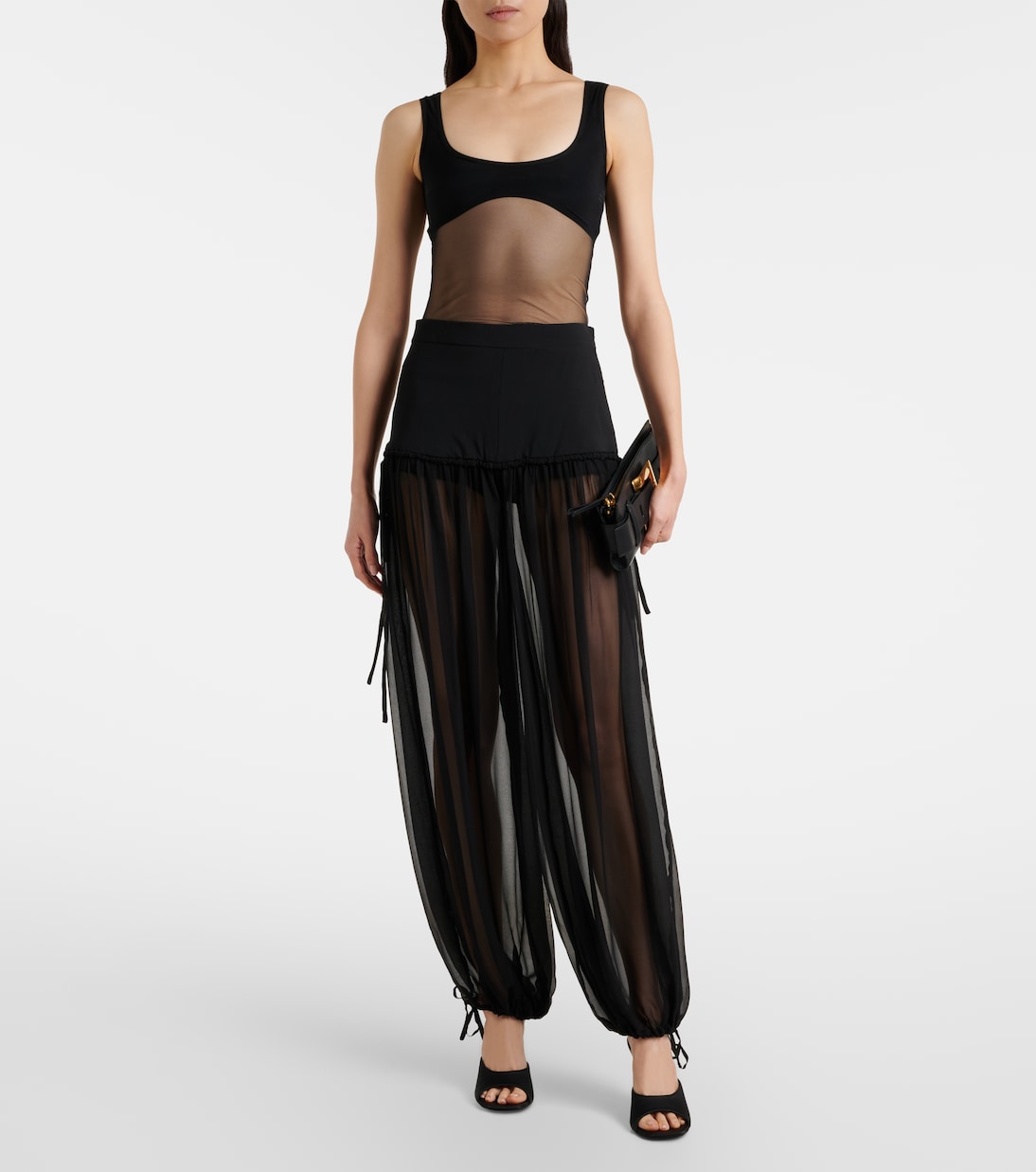 Mesh-trimmed silk flared pants | Nensi Dojaka
