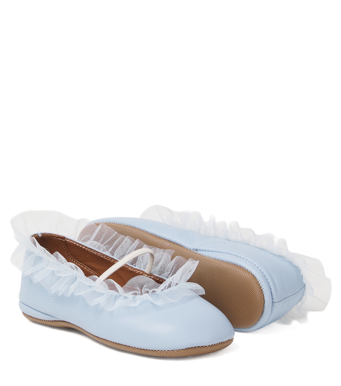 Tulle-trimmed leather ballet flats | PèPè