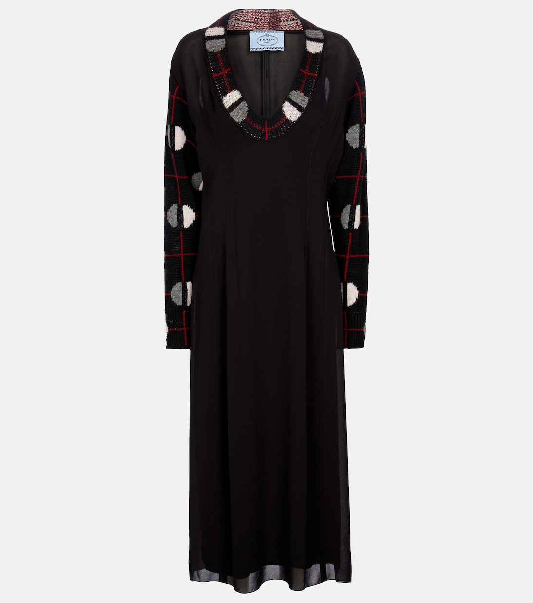 Vestido midi de crepé de lana y seda | Prada