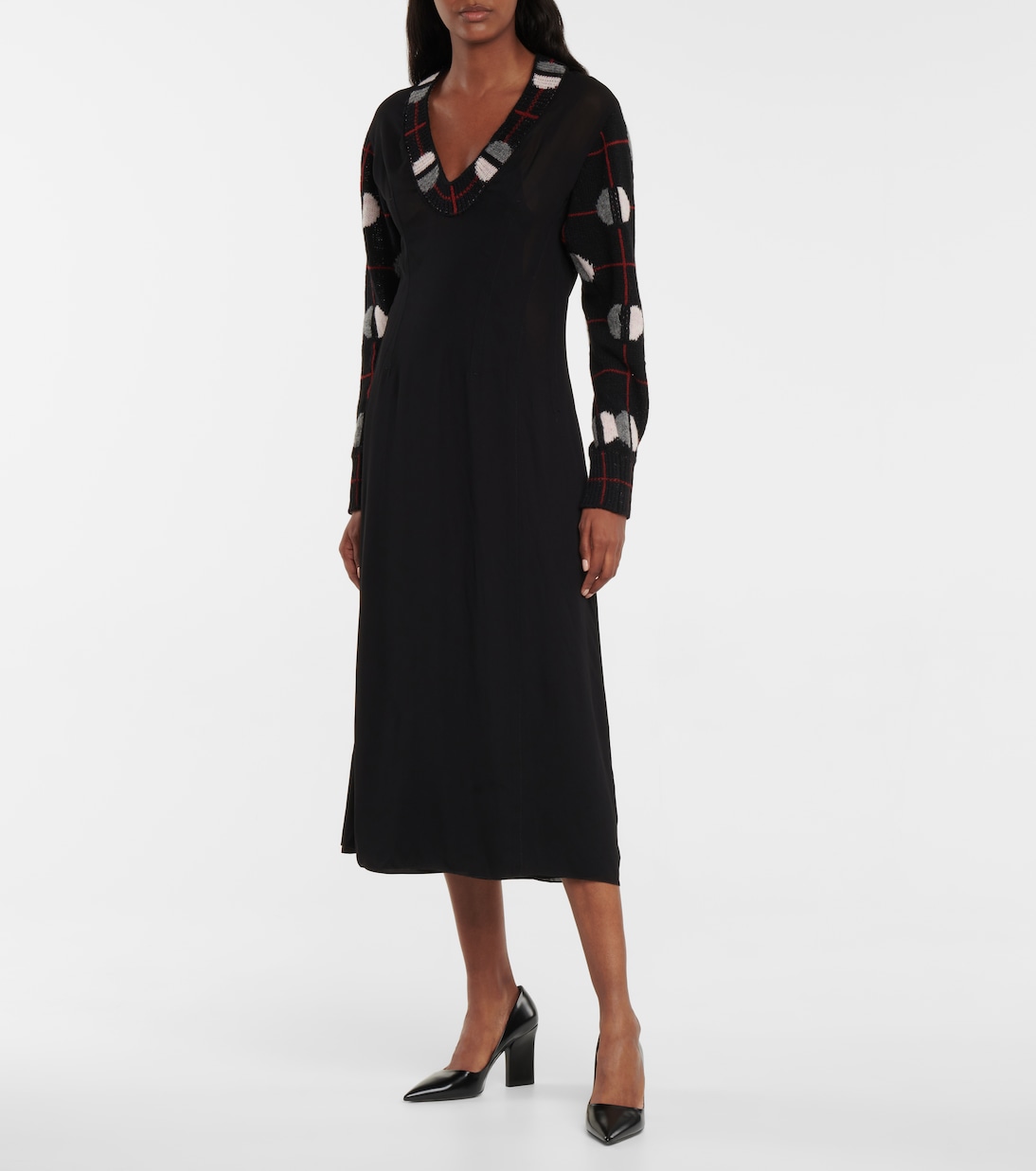 Vestido midi de crepé de lana y seda | Prada