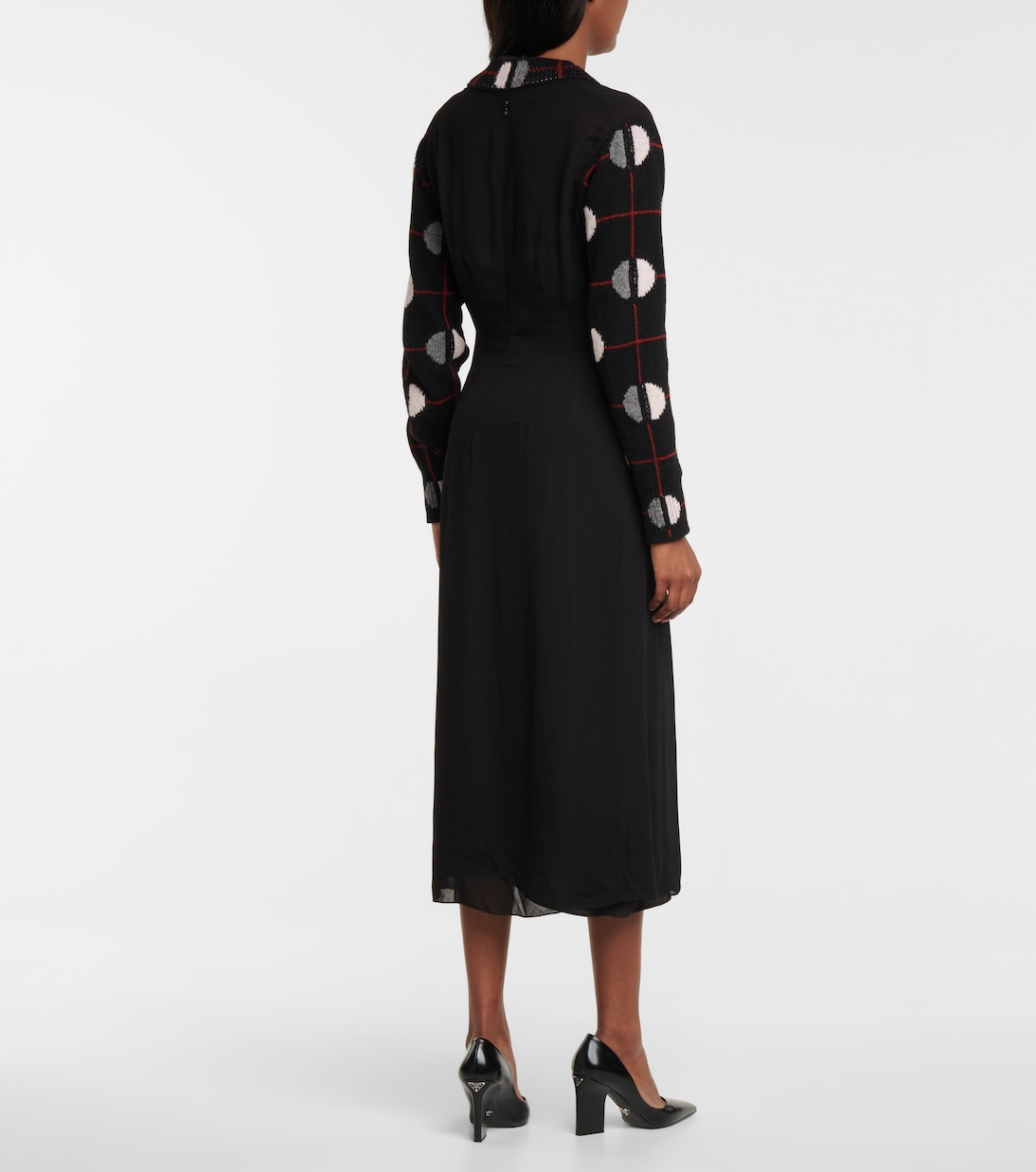Vestido midi de crepé de lana y seda | Prada