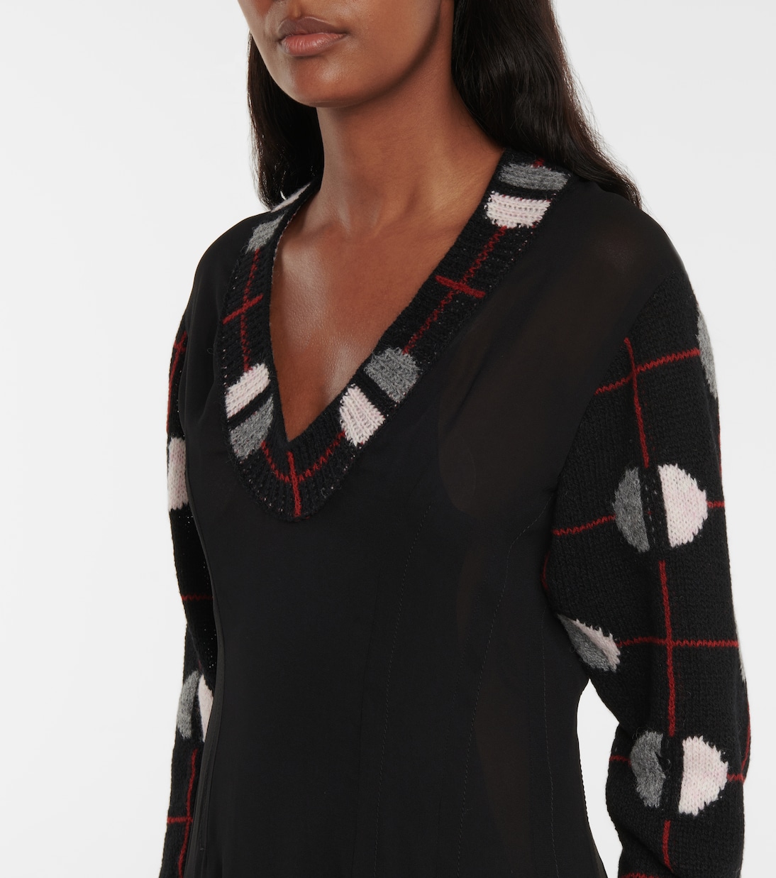 Vestido midi de crepé de lana y seda | Prada