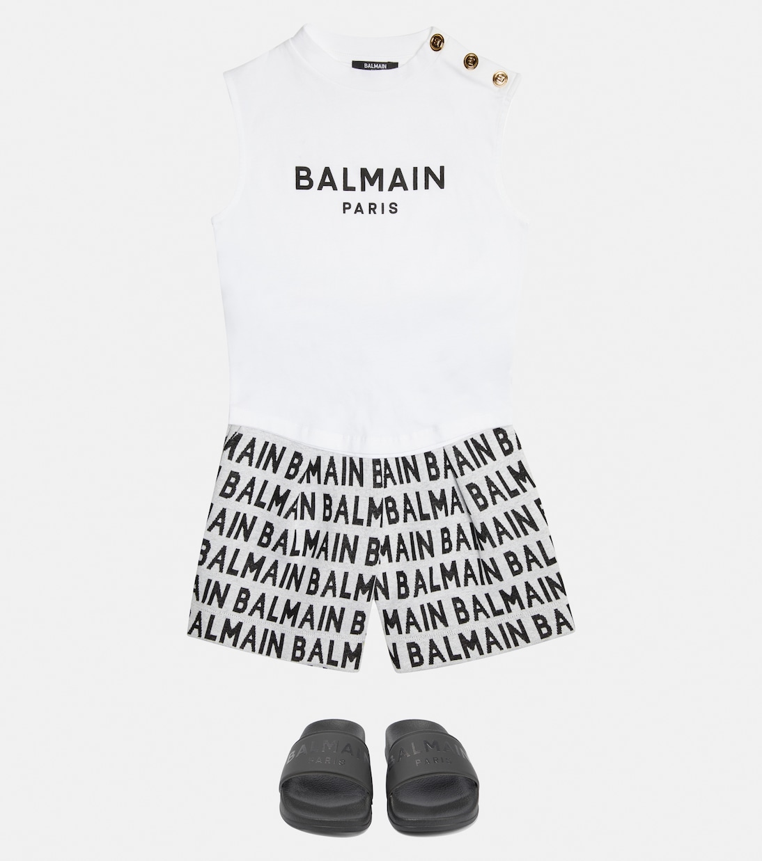 Shorts en jacquard de algodón con logo | Balmain Kids