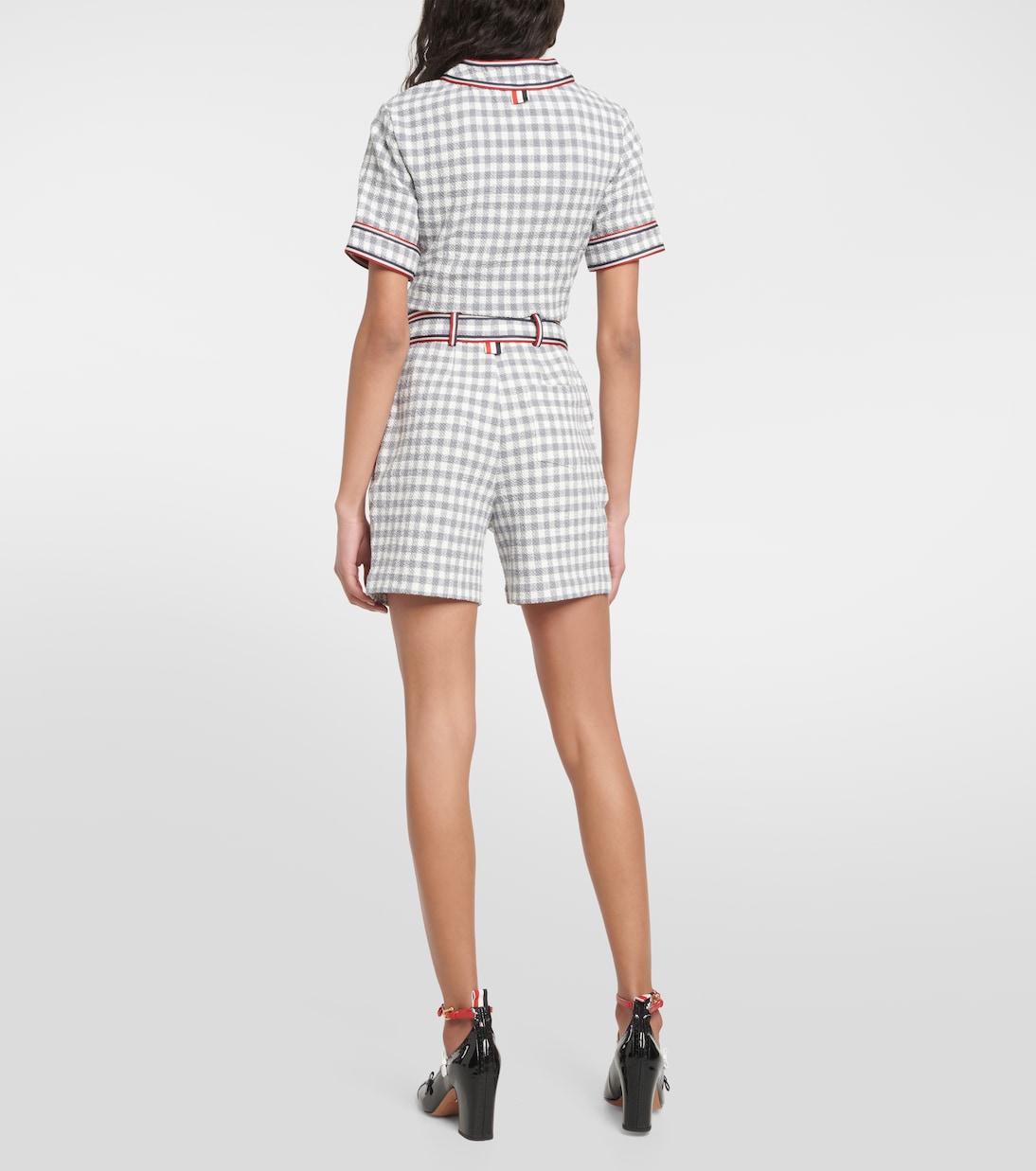 Shorts a vita alta in cotone a quadretti | Thom Browne