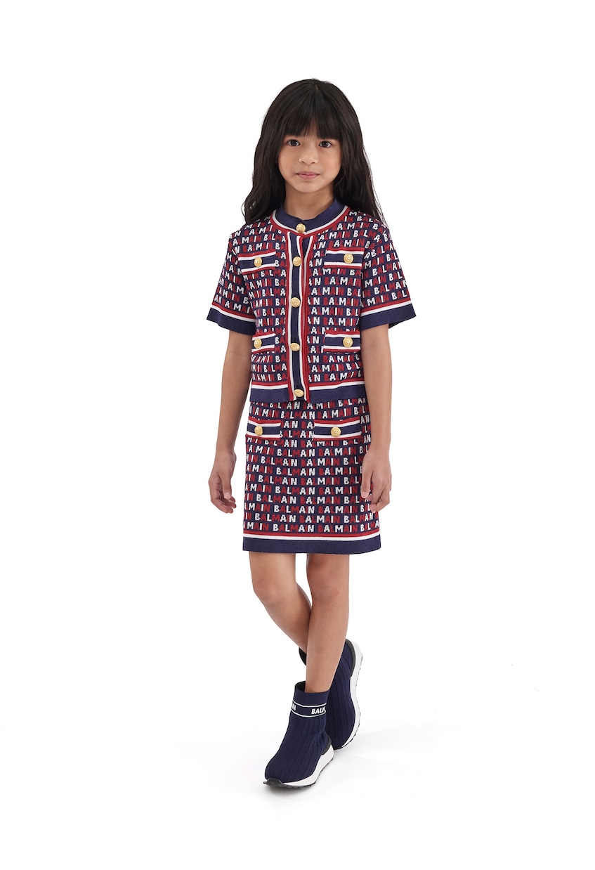 Falda de mezcla de algodón con monograma en jacquard | Balmain Kids