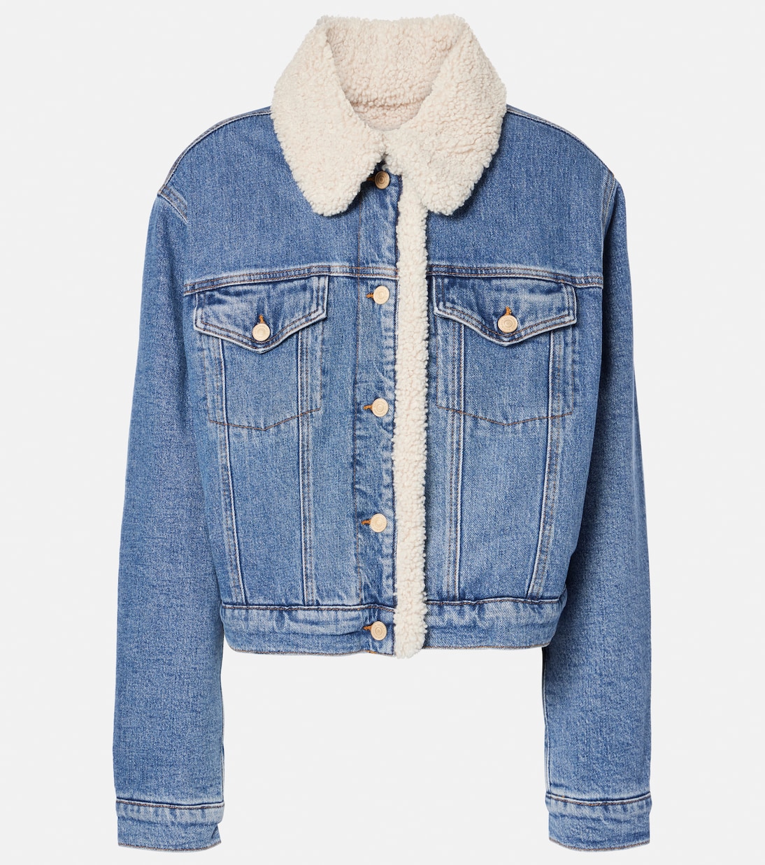 Teddy trimmed denim jacket in blue 7 For All Mankind Mytheresa