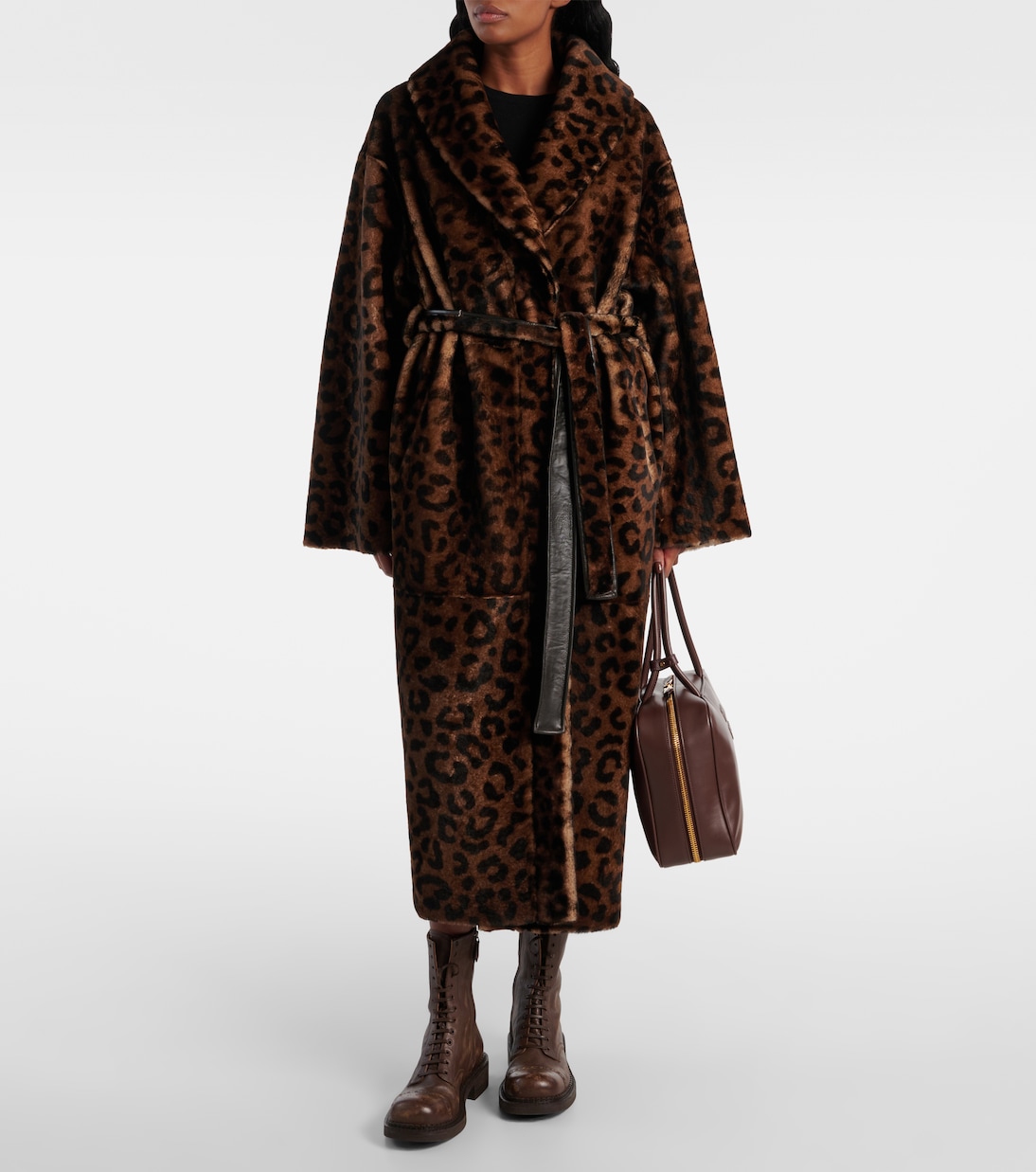 Imani leopard-print shearling wrap coat | Nour Hammour
