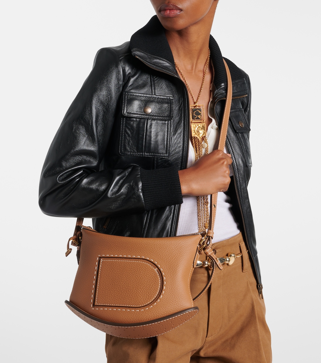 Pin Swing Surpiqué leather shoulder bag  | Delvaux